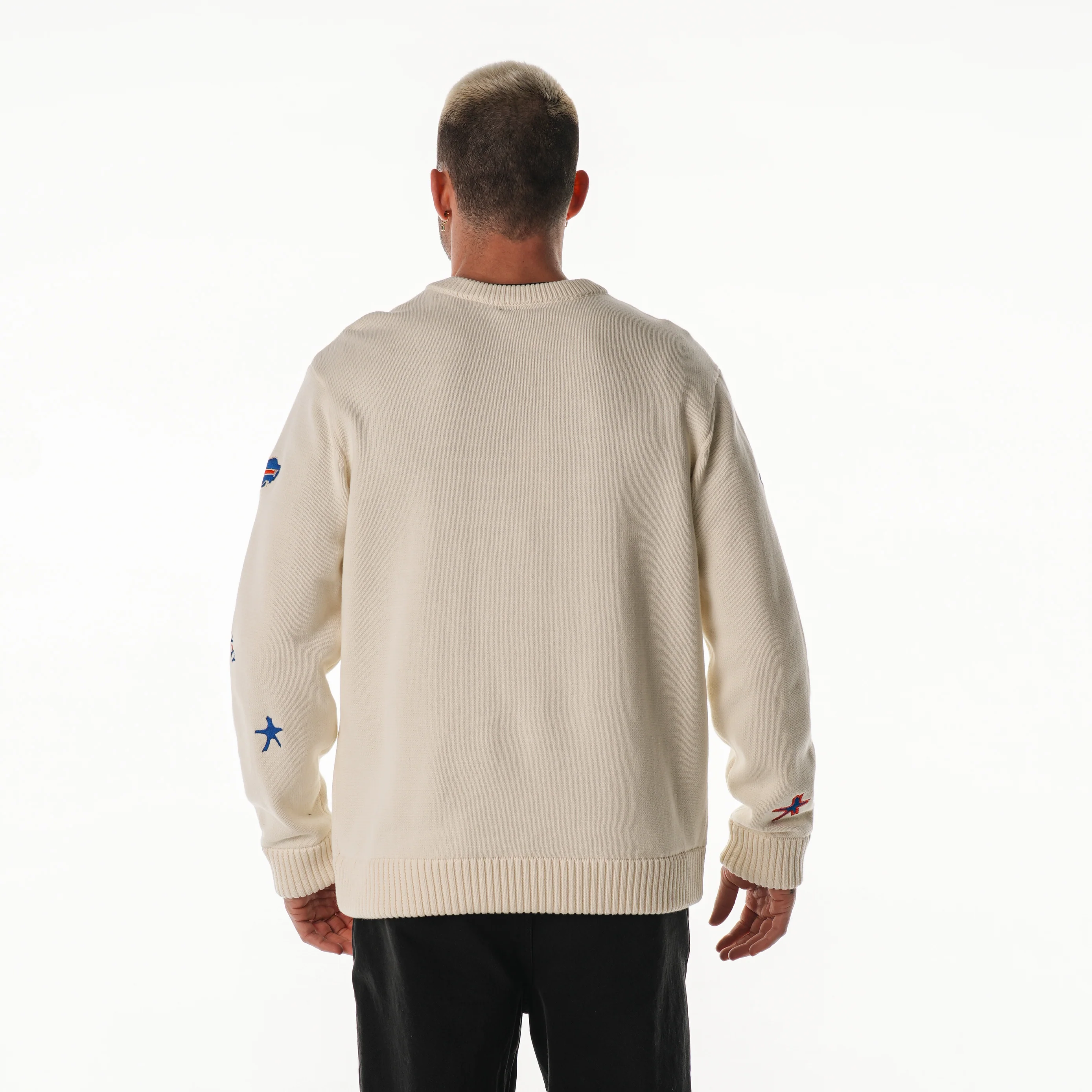 Buffalo Bills Unisex All Over Jacquard Crew Sweater - Cream - Image 3