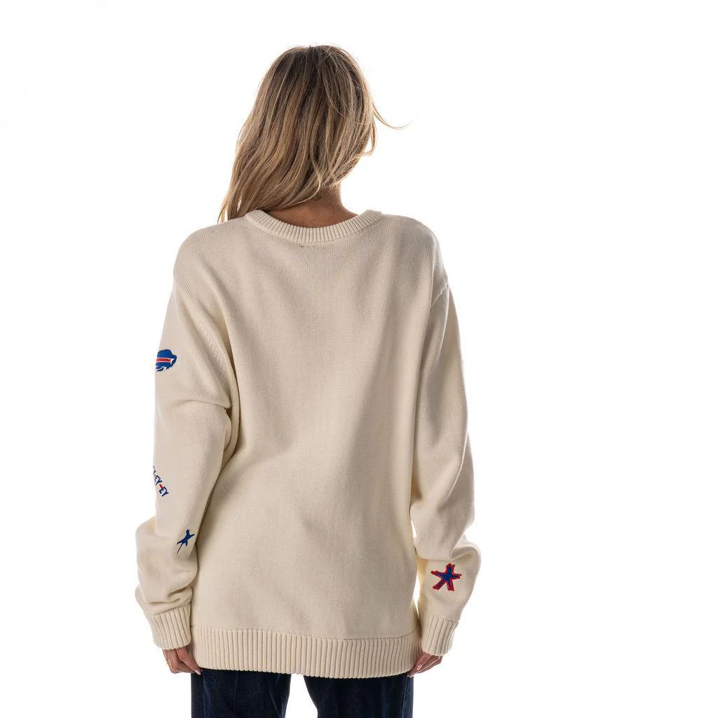 Buffalo Bills Unisex All Over Jacquard Crew Sweater - Cream - Image 4
