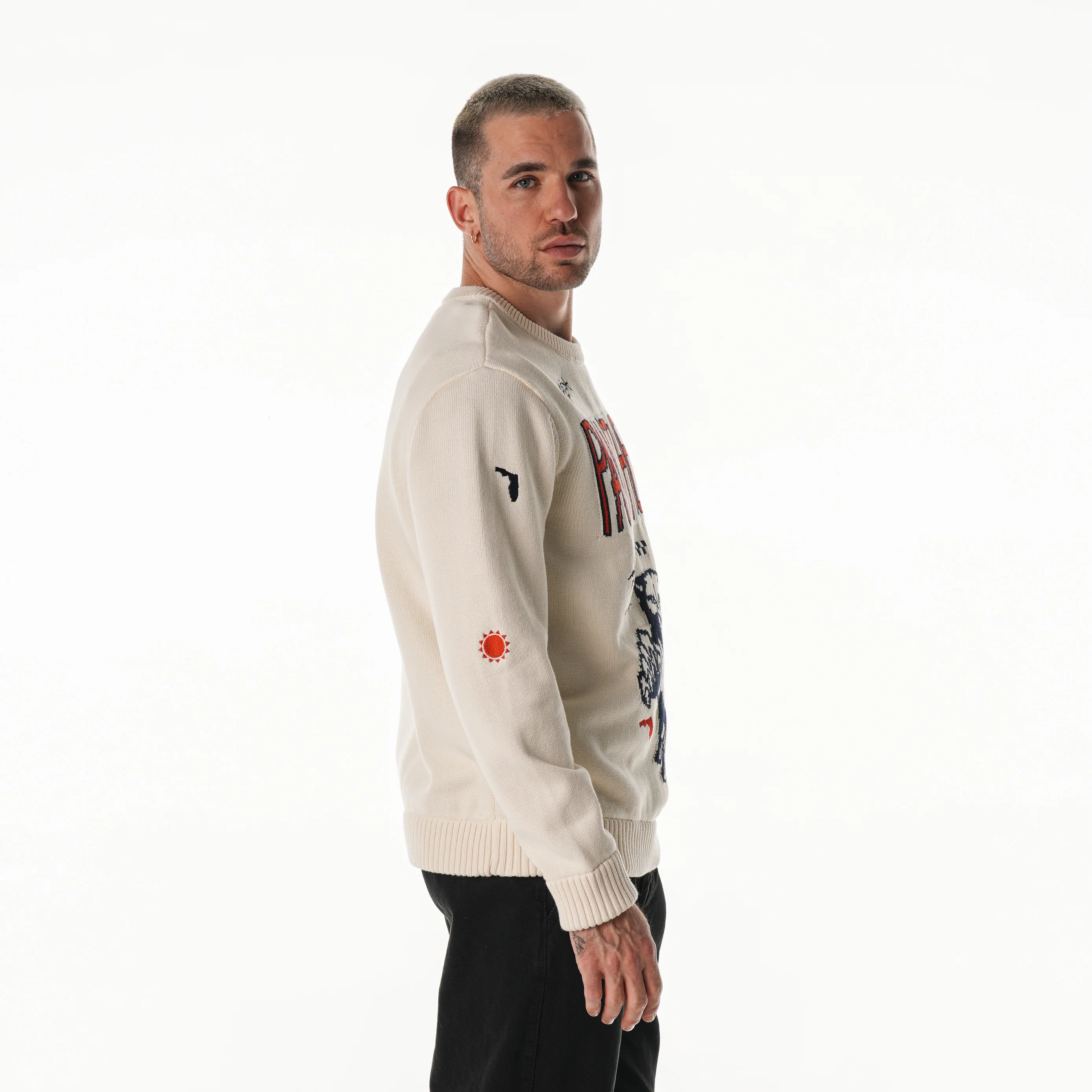 Florida Panthers Unisex All Over Jacquard Crew Sweater- Cream - Image 3
