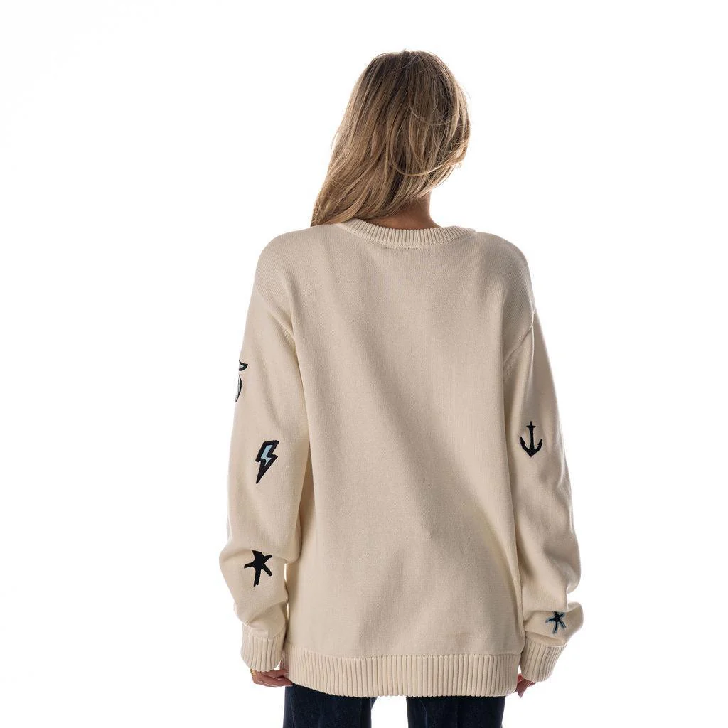 Seattle Kraken Unisex All Over Jacquard Crew Sweater - Cream - Image 5