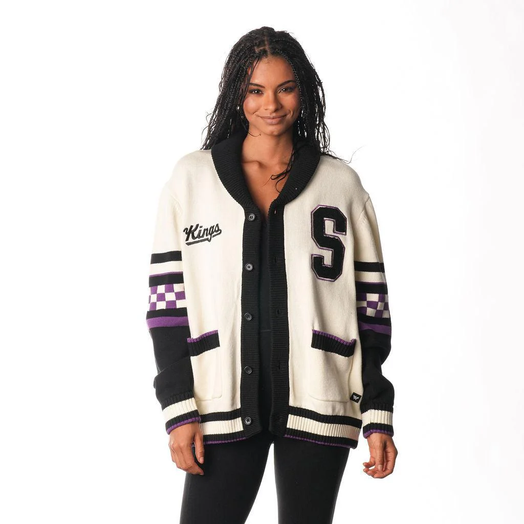 Sacramento Kings Jacquard Button Up Sweater - Cream - Image 3