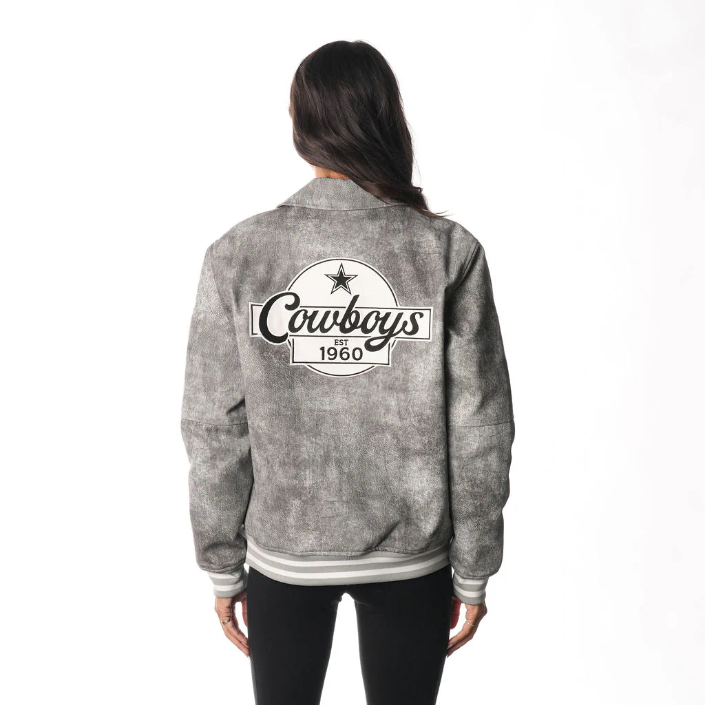 Dallas Cowboys Women's Faux Leather Jacket - Grey - Image 2