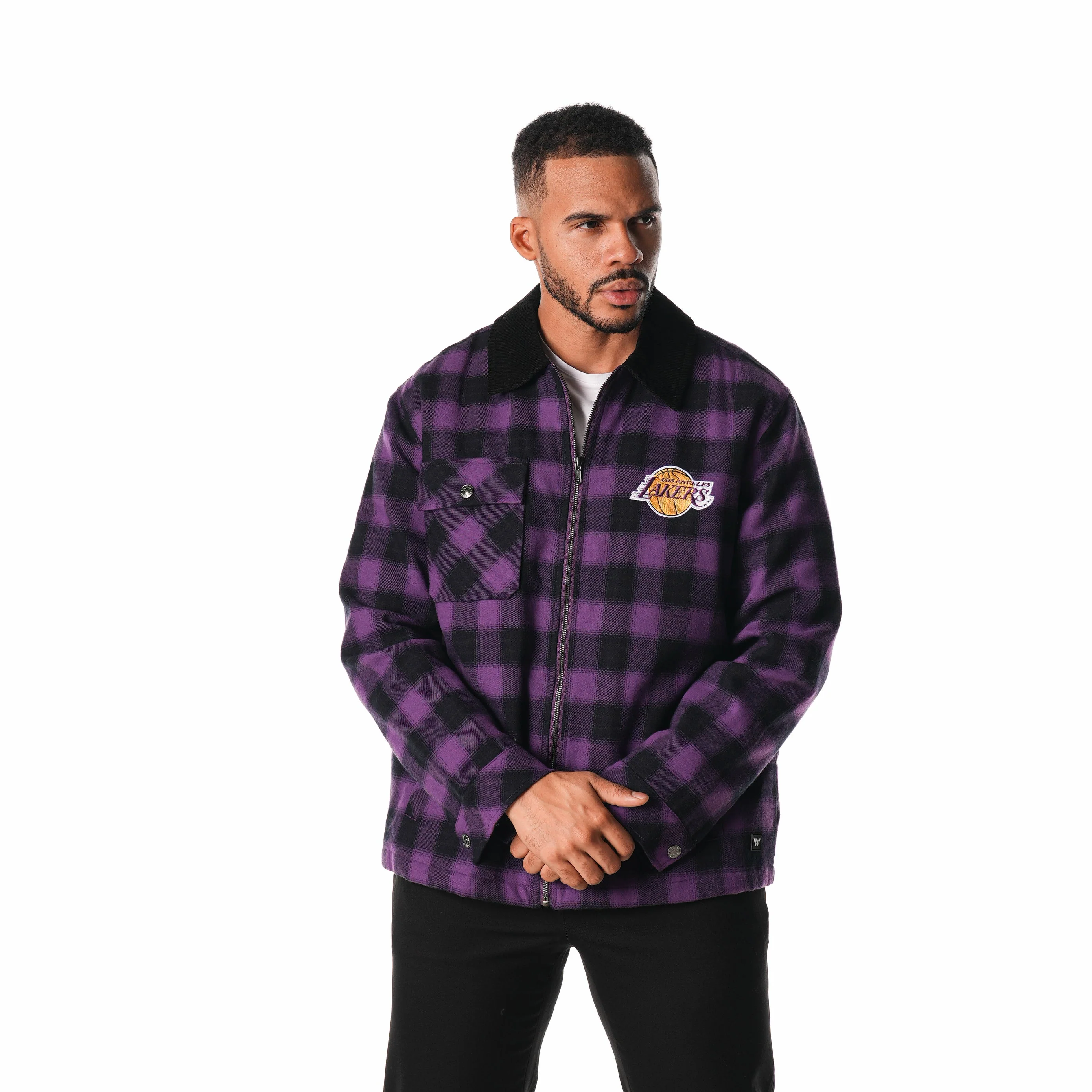 Los Angeles Lakers Flannel Zip Front Jacket - Purple - Image 4