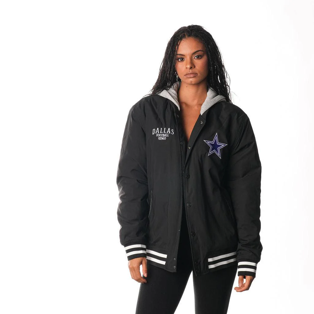 Dallas Cowboys Hooded Bomber Jacket - Black - Image 3