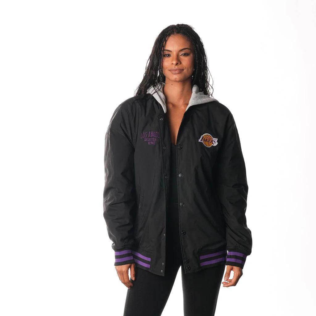 Los Angeles Lakers Hooded Bomber Jacket - Black - Image 3