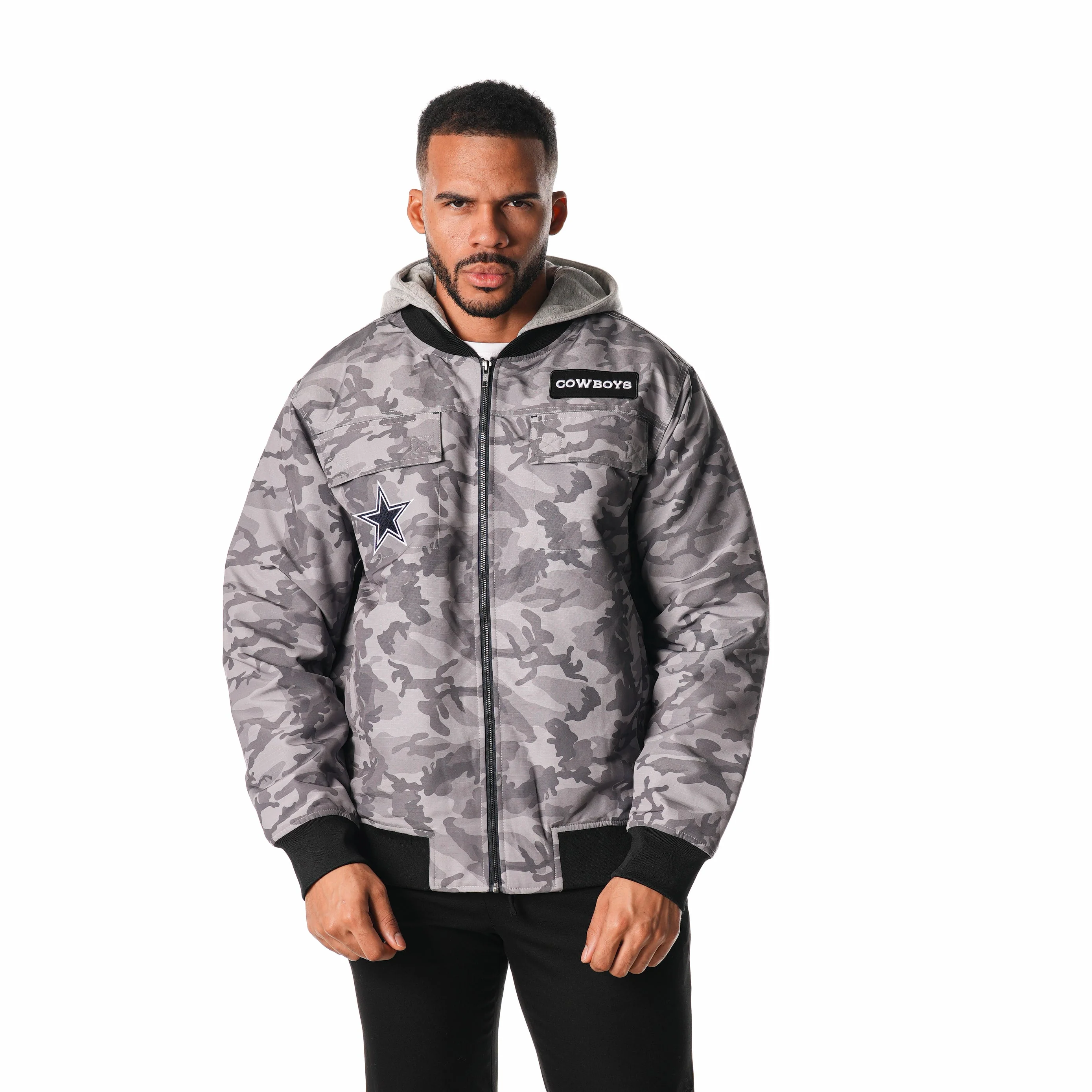 Dallas Cowboys Camo Hooded Bomber - Grey Camo - Image 3