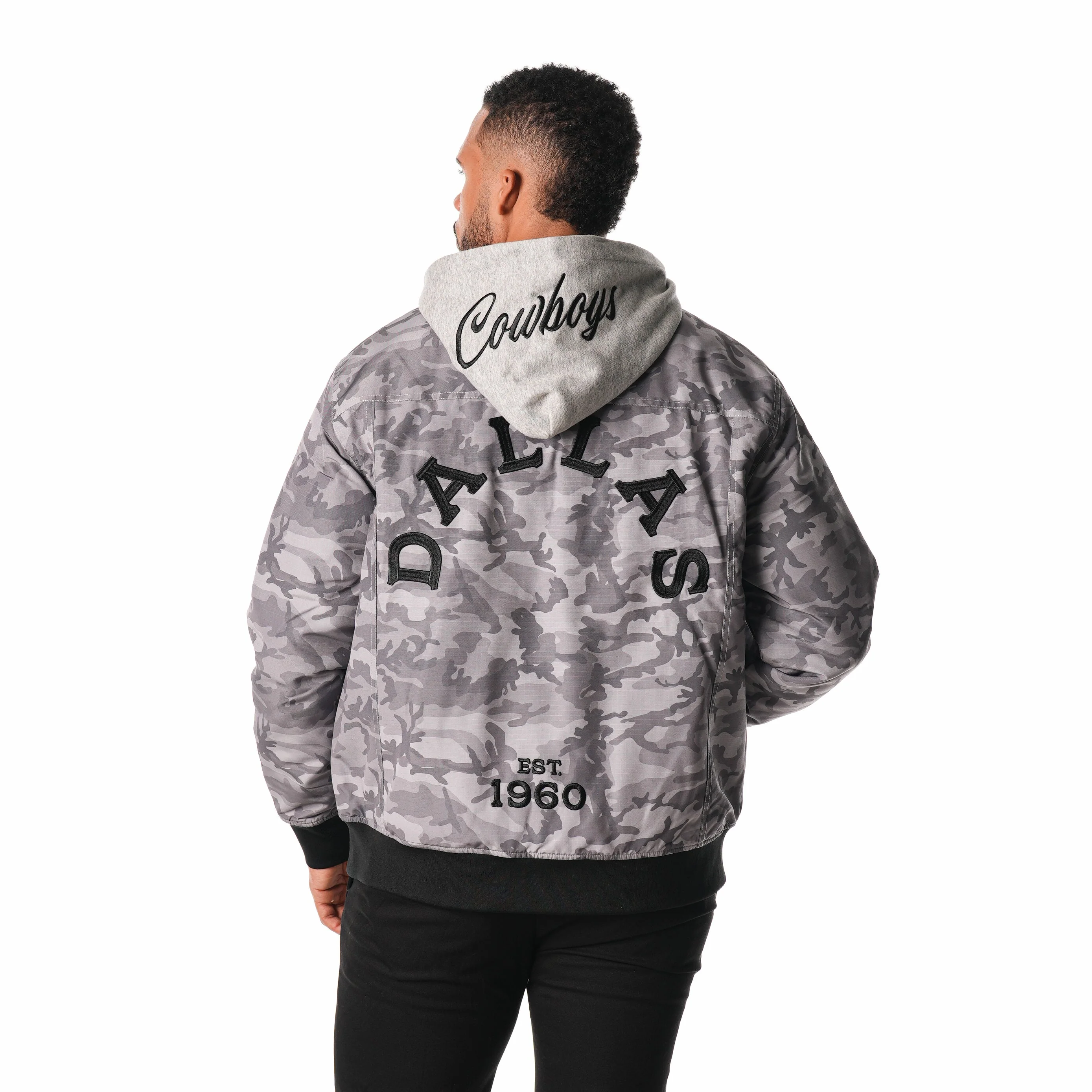 Dallas Cowboys Camo Hooded Bomber - Grey Camo - Image 4