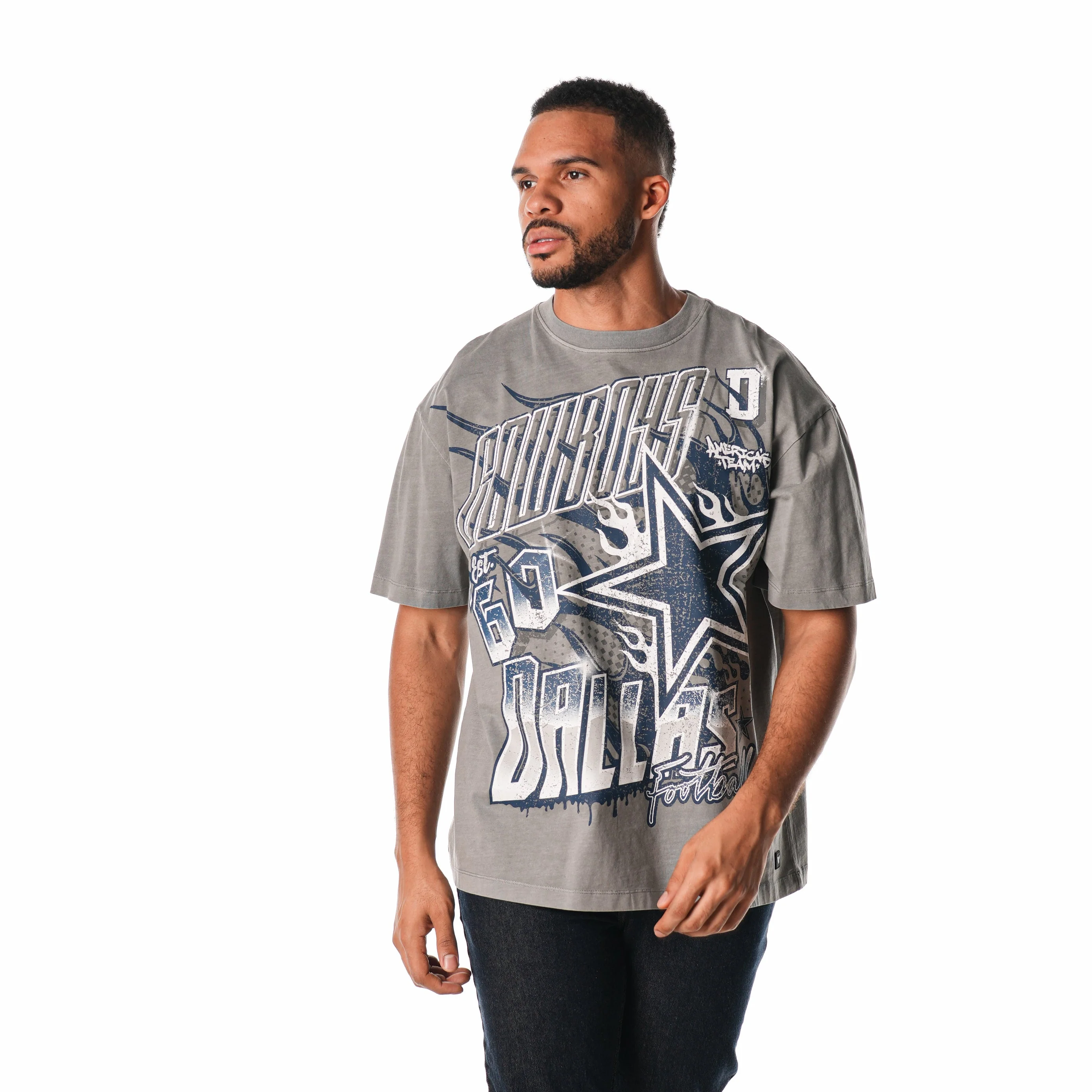 Dallas Cowboys Streetwear Flames Tee - Grey - Image 3