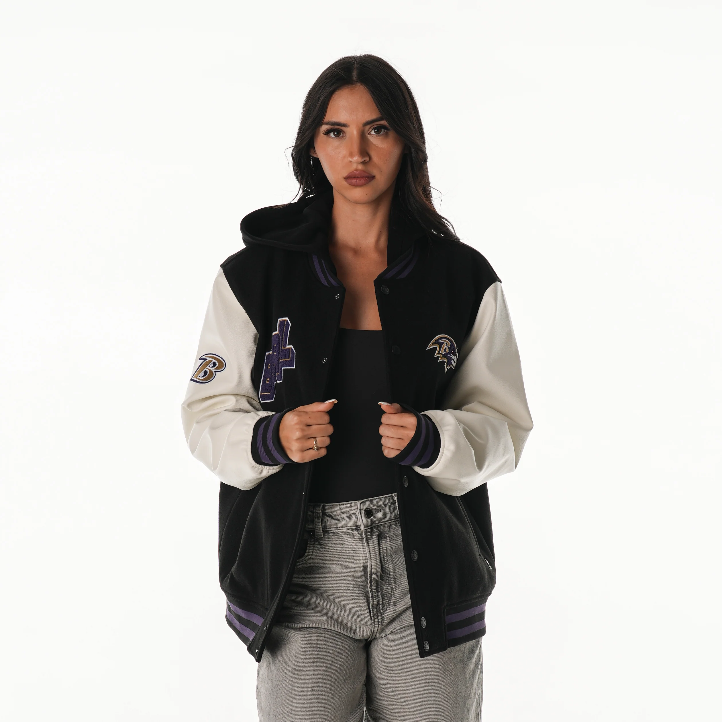 Baltimore Ravens Unisex Hooded Varsity Jacket - Black - Image 2