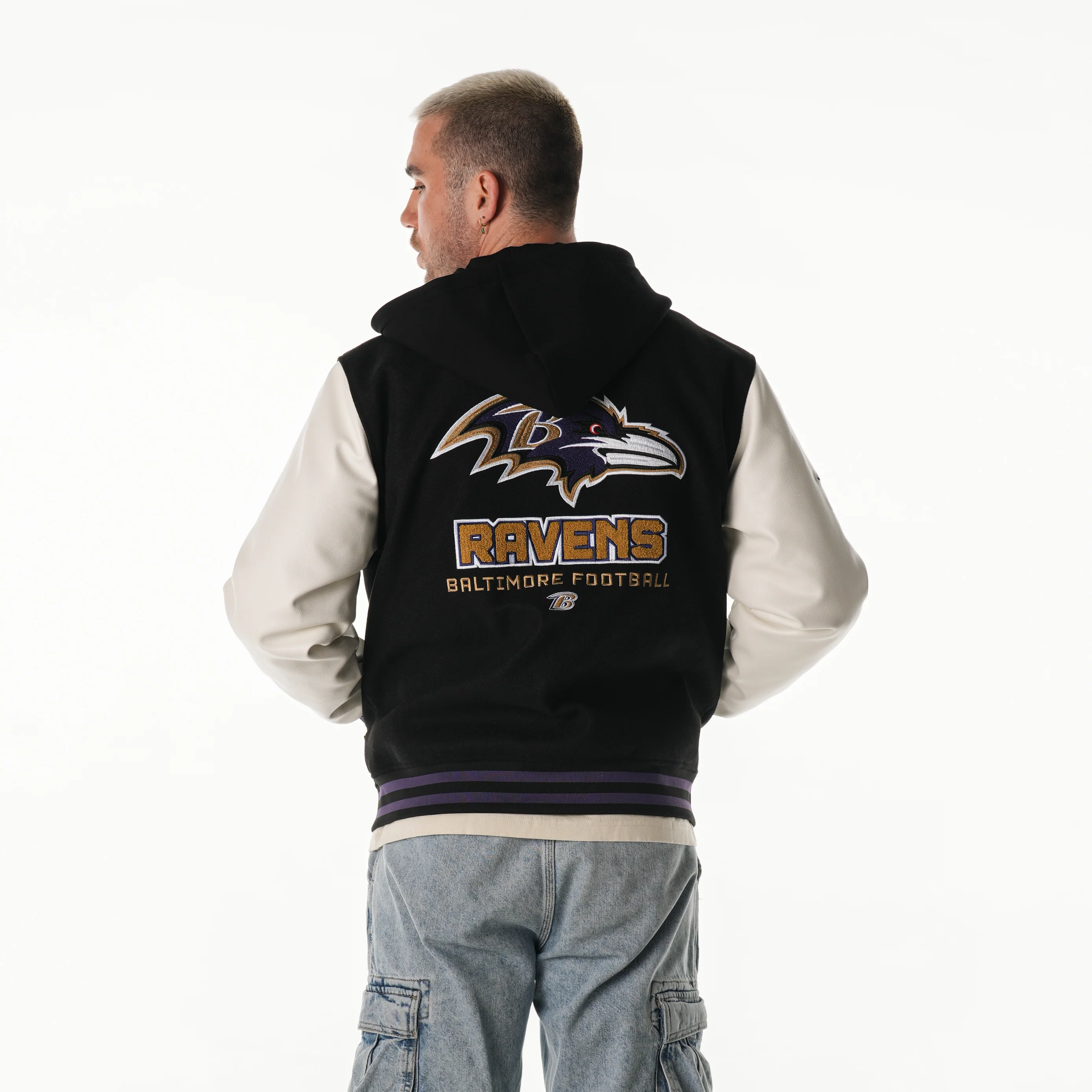 Baltimore Ravens Unisex Hooded Varsity Jacket - Black - Image 3