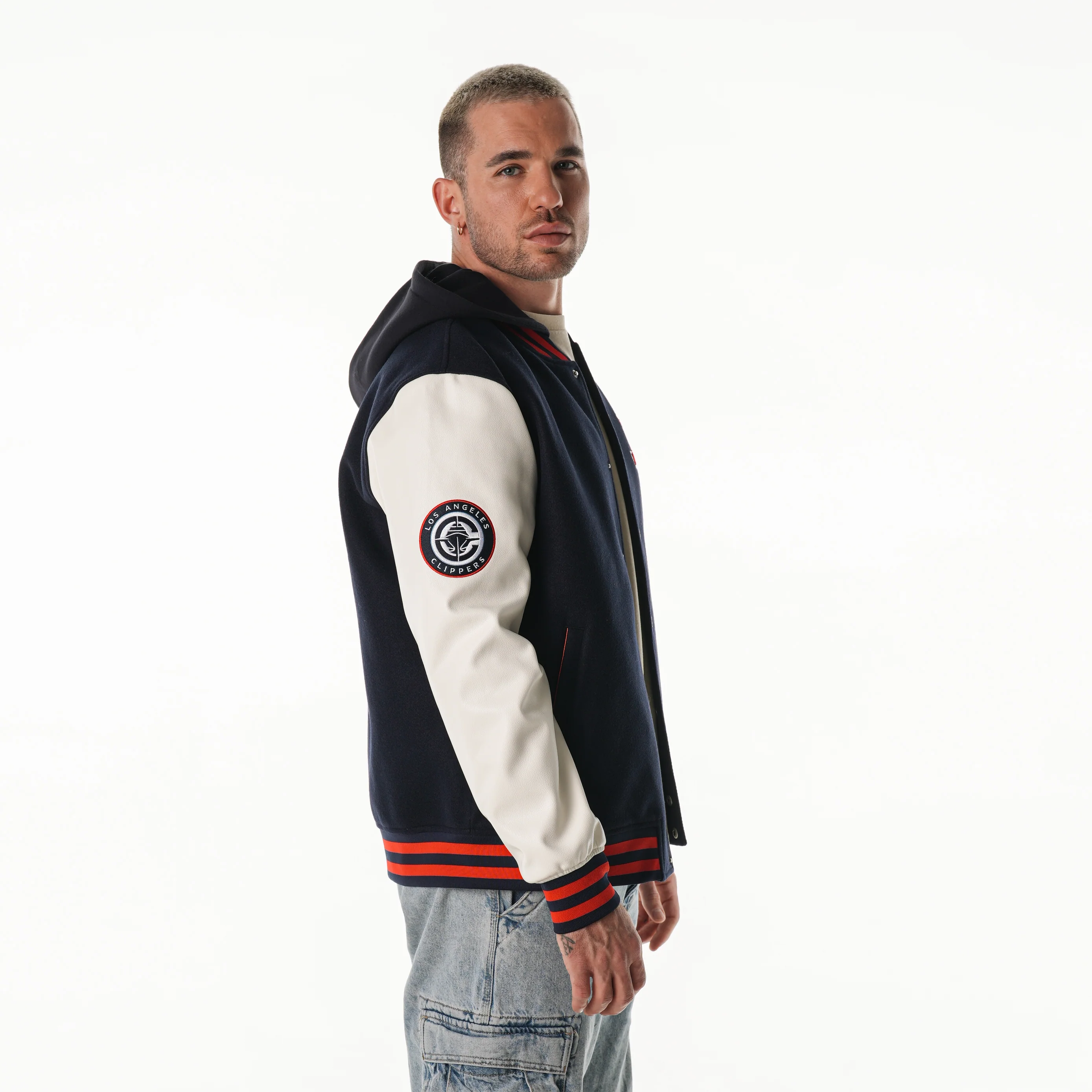 Los Angeles Clippers Unisex Varsity Hooded Jacket - Navy/White - Image 4