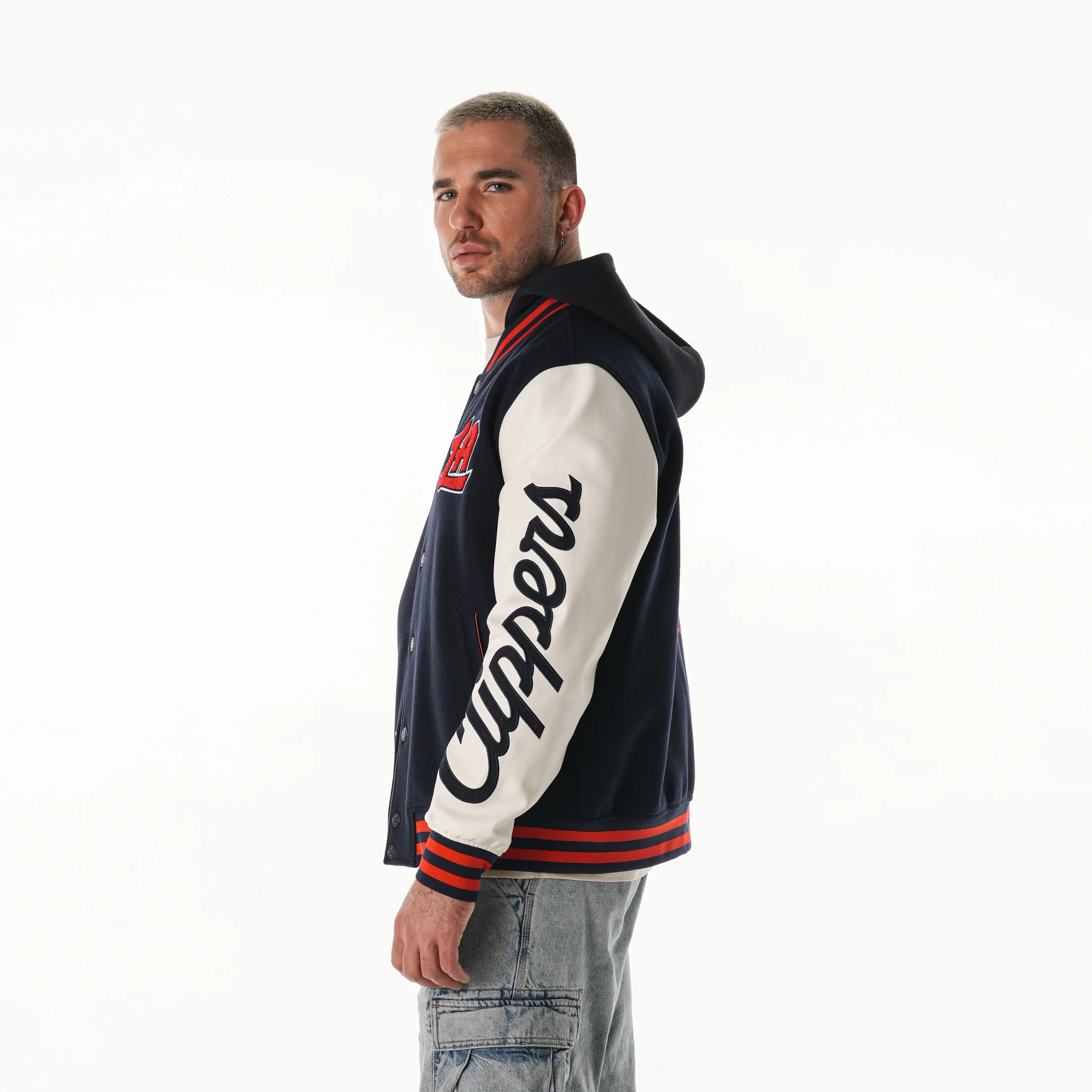 Los Angeles Clippers Unisex Varsity Hooded Jacket - Navy/White - Image 6
