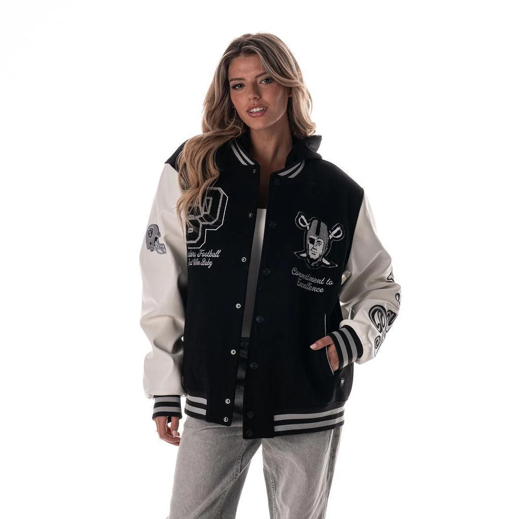 Las Vegas Raiders Unisex Hooded Varsity Jacket – Black - Image 2