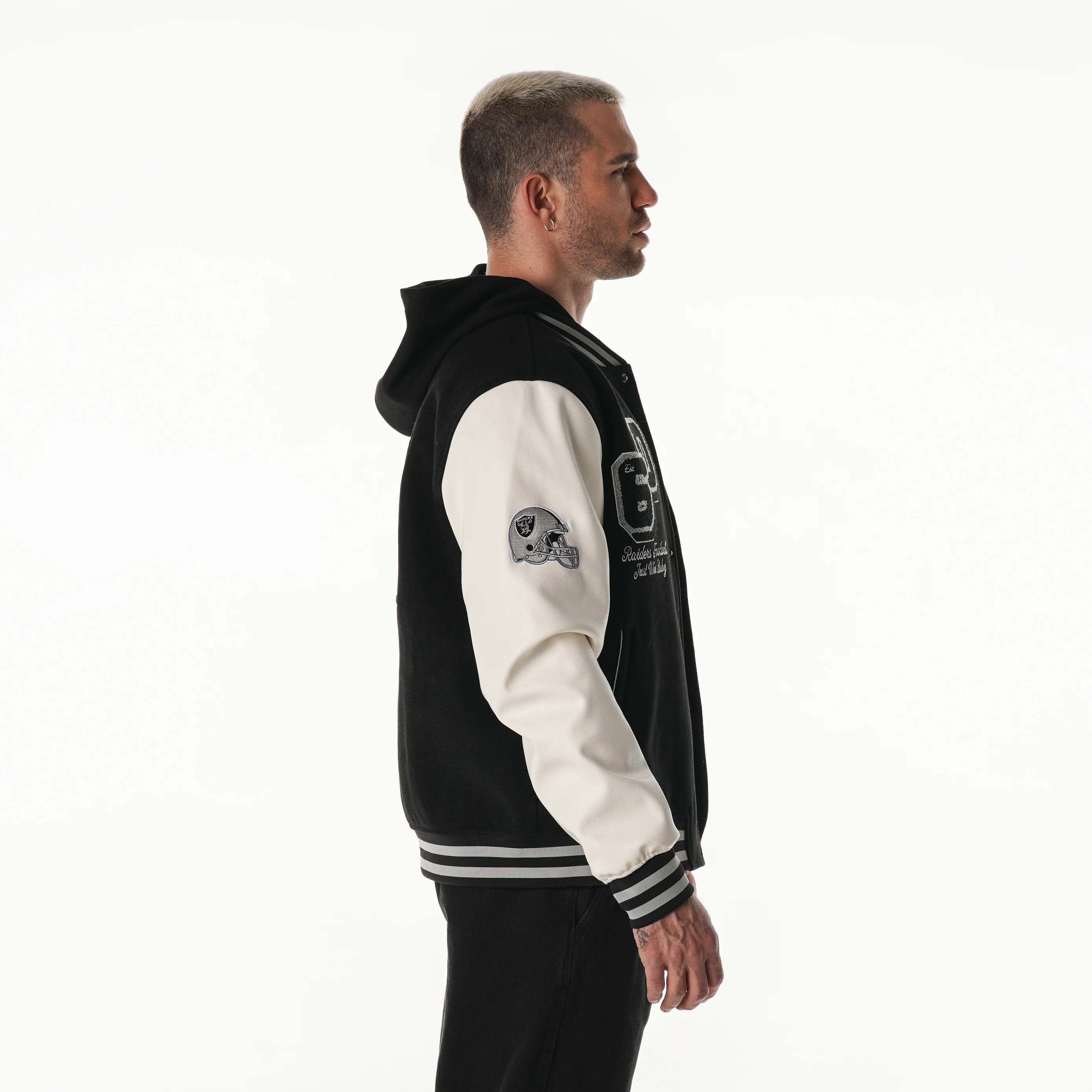 Las Vegas Raiders Unisex Hooded Varsity Jacket – Black - Image 5