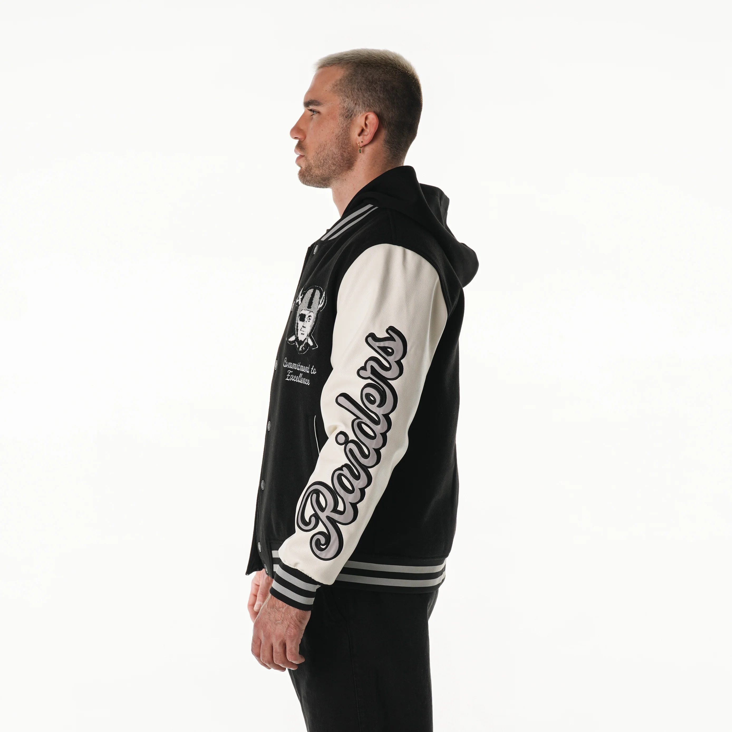 Las Vegas Raiders Unisex Hooded Varsity Jacket – Black - Image 6
