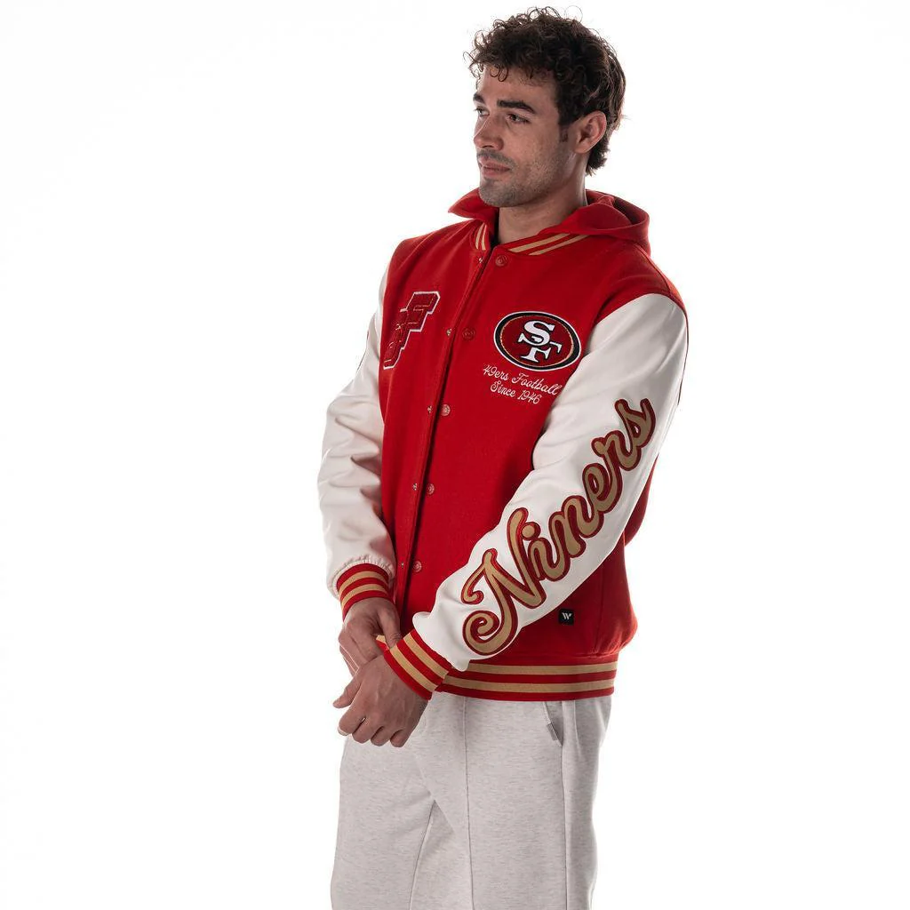 San Francisco 49ers Unisex Hooded Varsity Jacket - Red - Image 3