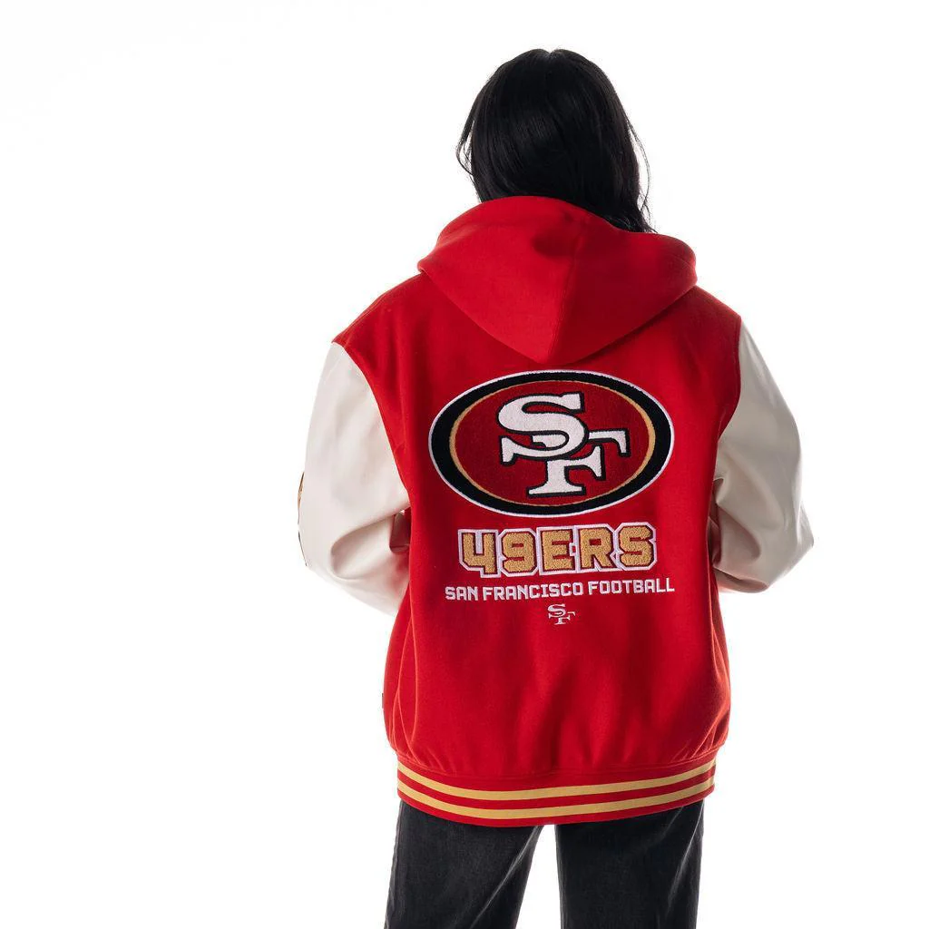 San Francisco 49ers Unisex Hooded Varsity Jacket - Red - Image 4