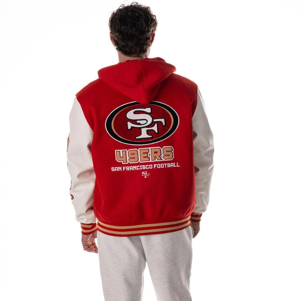 San Francisco 49ers Unisex Hooded Varsity Jacket - Red - Image 5