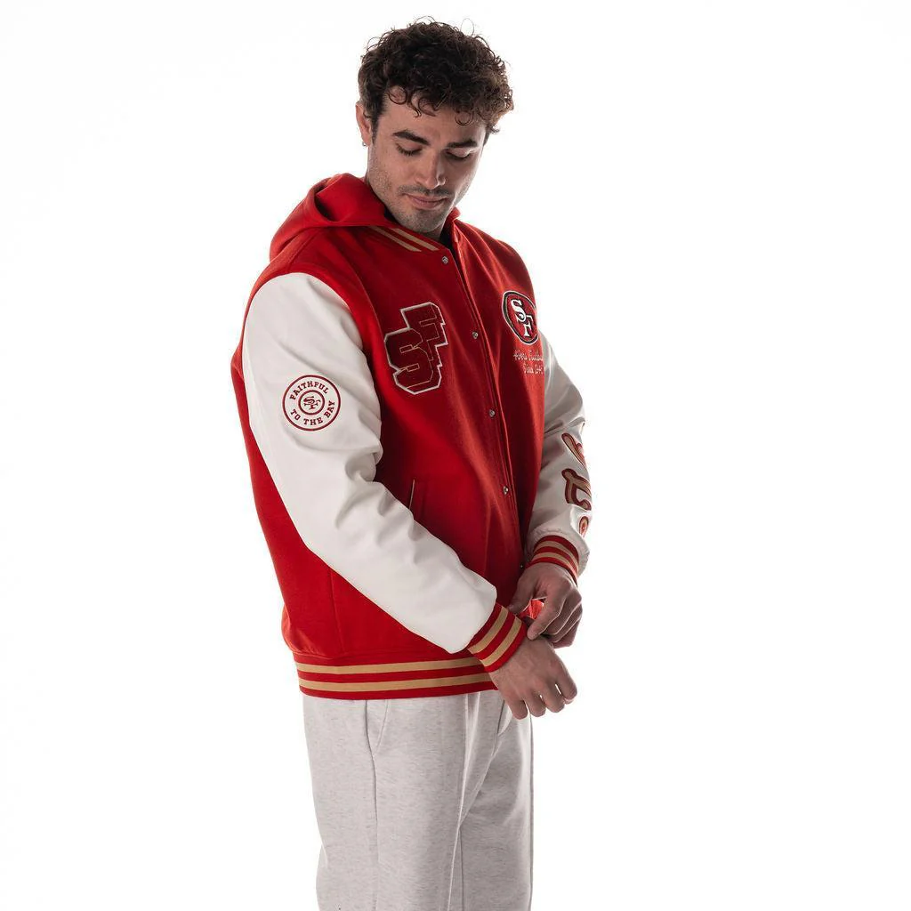 San Francisco 49ers Unisex Hooded Varsity Jacket - Red - Image 6