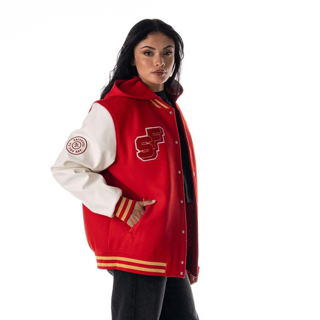San Francisco 49ers Unisex Hooded Varsity Jacket - Red - Image 7