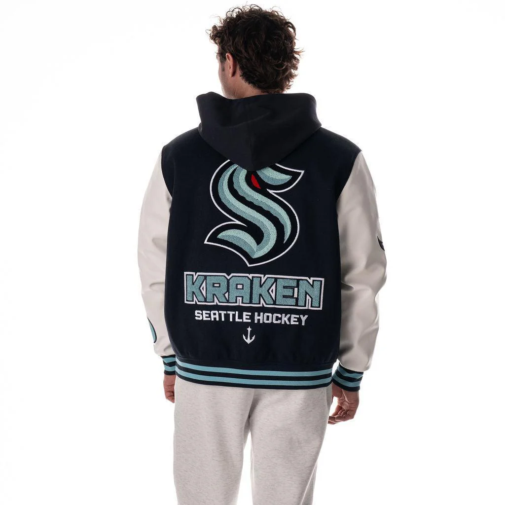 Seattle Kraken Unisex Hooded Varsity Jacket - Navy - Image 3
