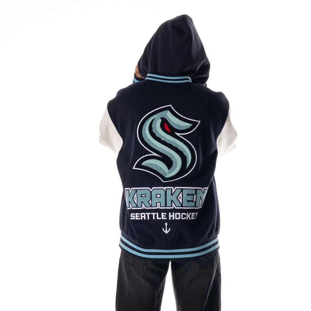 Seattle Kraken Unisex Hooded Varsity Jacket - Navy - Image 4
