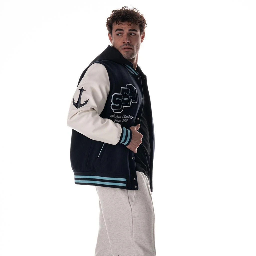 Seattle Kraken Unisex Hooded Varsity Jacket - Navy - Image 5