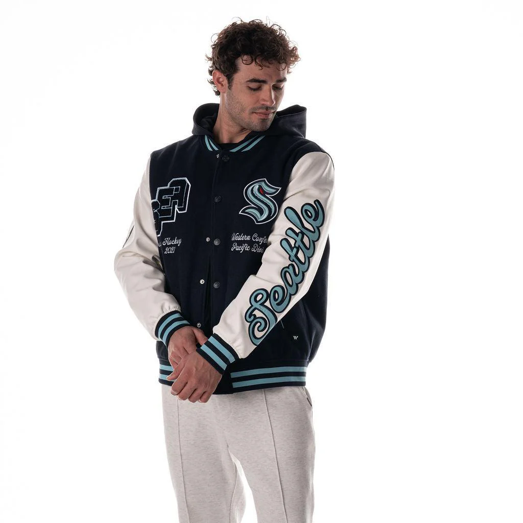 Seattle Kraken Unisex Hooded Varsity Jacket - Navy - Image 6