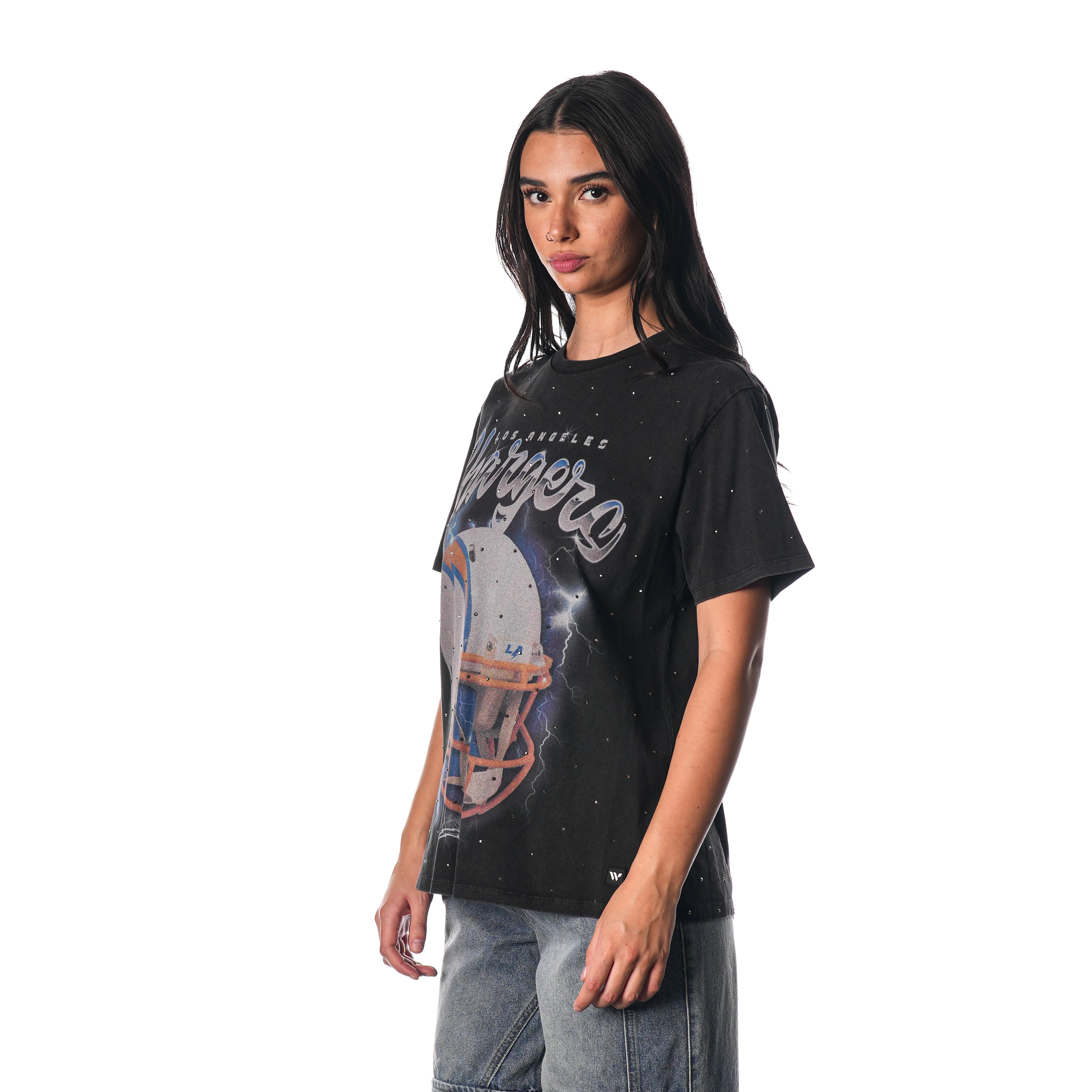 Los Angeles Chargers Crystal Studded Graphic Tee - Black - Image 2