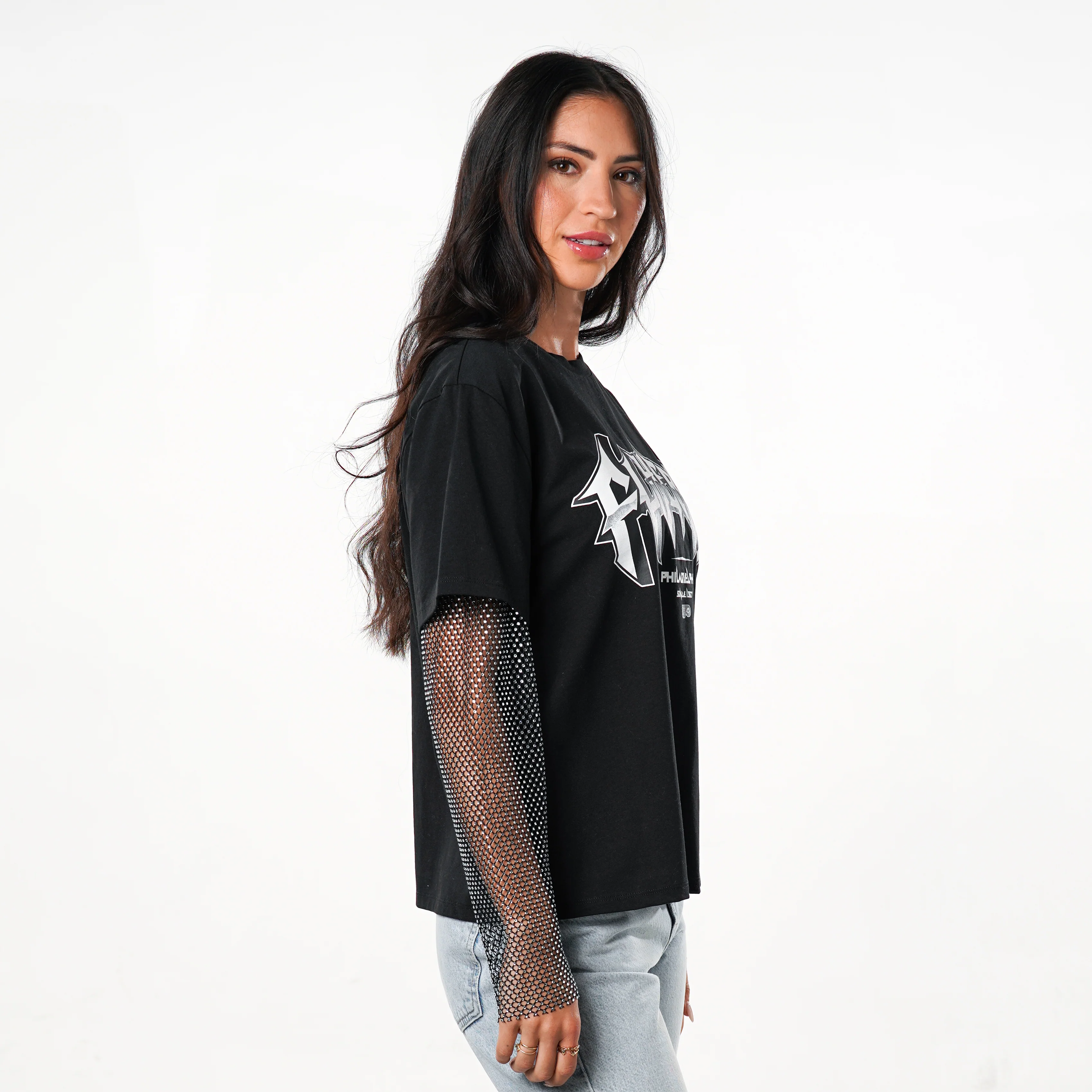 Philadelphia Flyers Women's Crew Tee W/ Mesh Sleeves - Black - Image 3