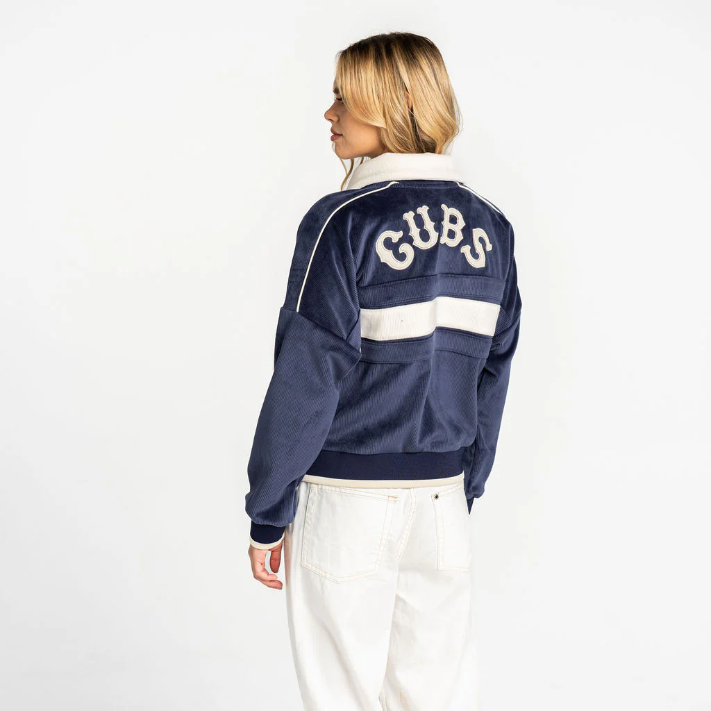Chicago Cubs Women’s Cropped Corduroy Jacket - Navy - Image 3