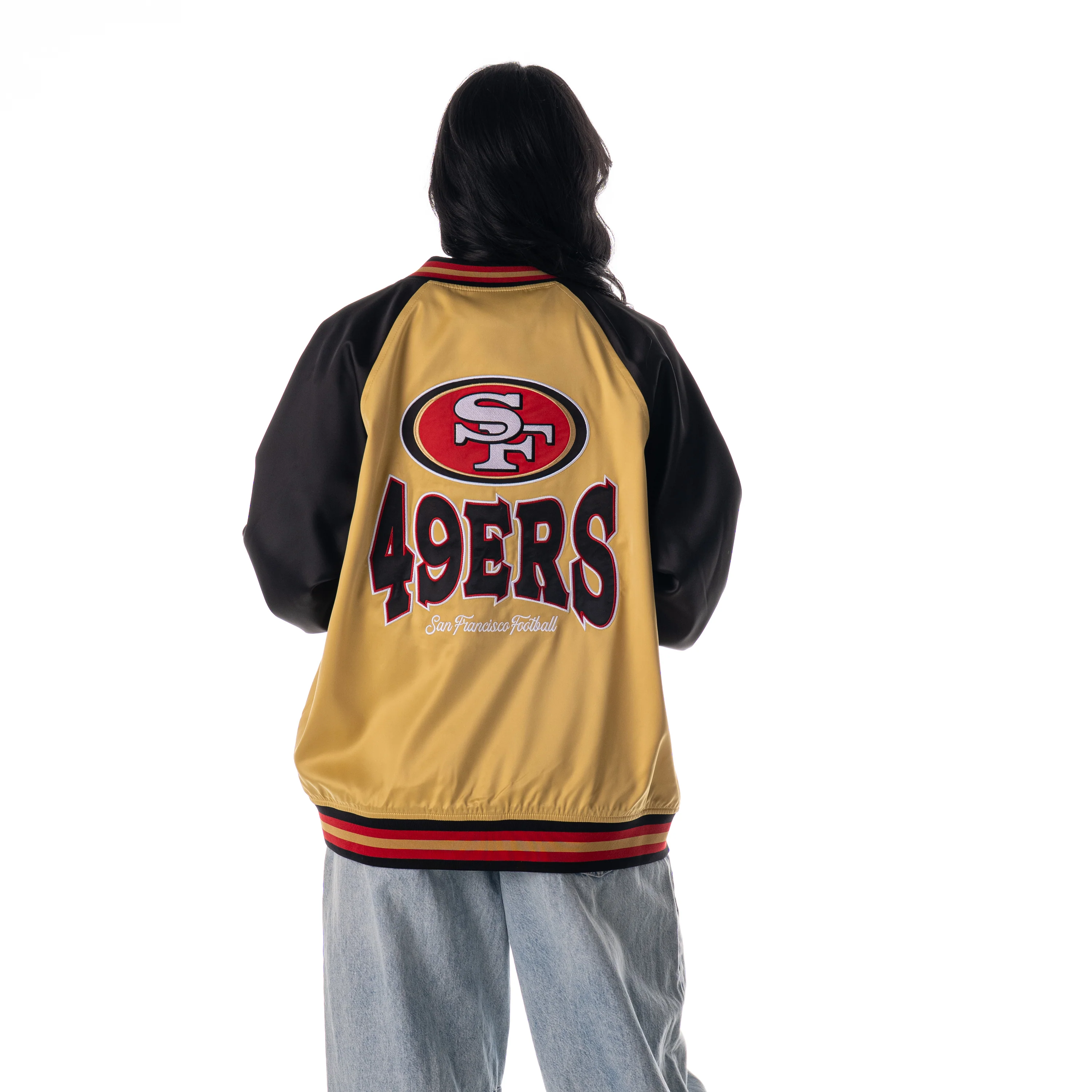San Francisco 49ers Unisex Satin Raglan Bomber - Gold - Image 4
