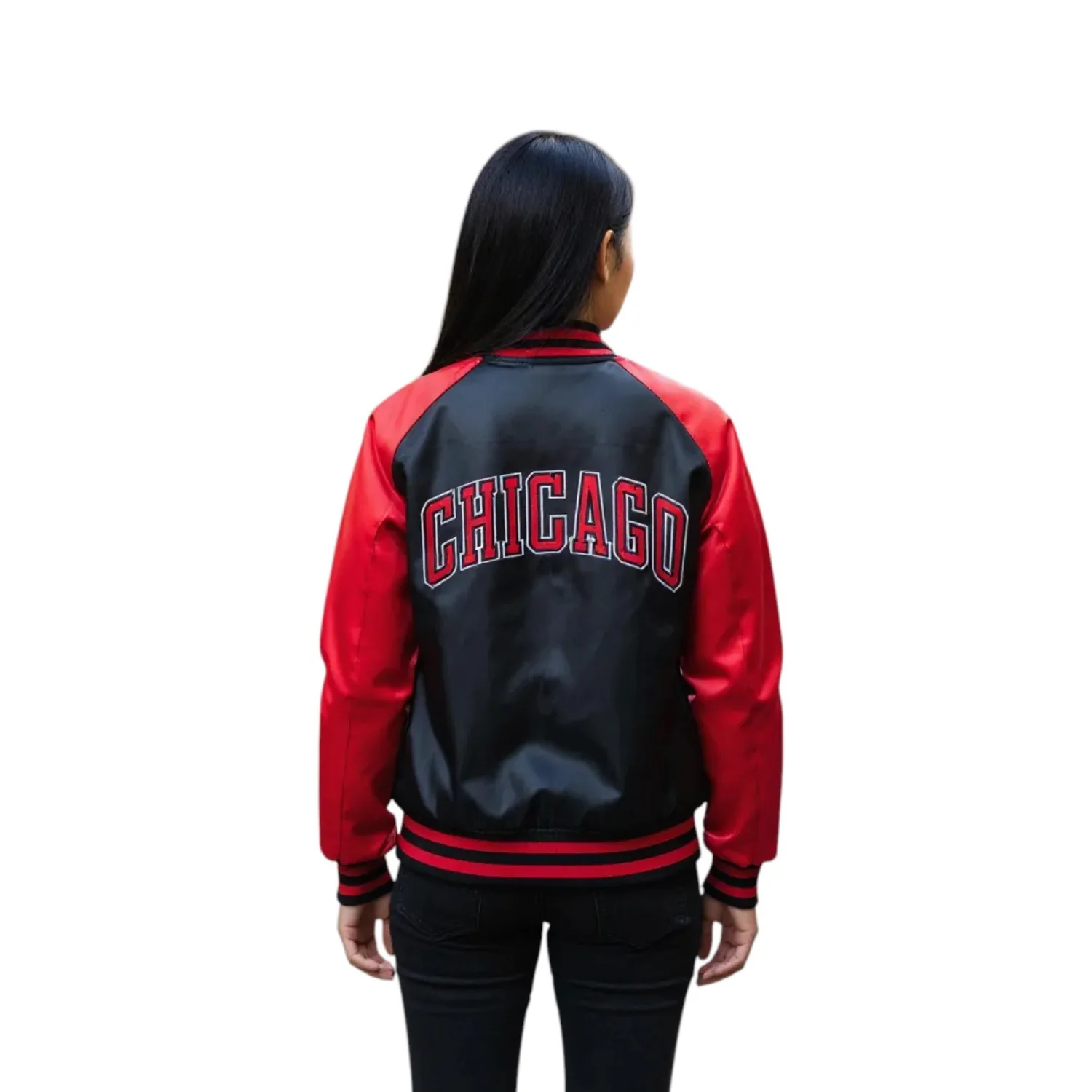 Chicago Bulls Unisex Statement Satin Bomber - Black - Image 2
