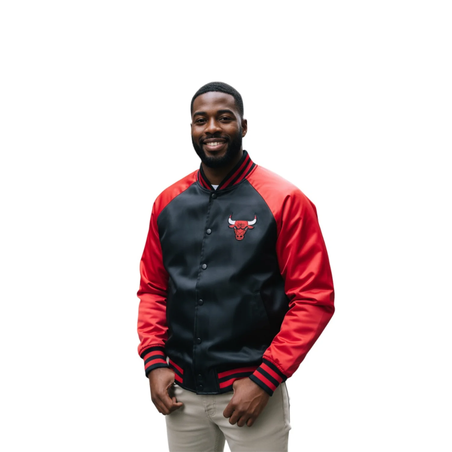 Chicago Bulls Unisex Statement Satin Bomber - Black - Image 3