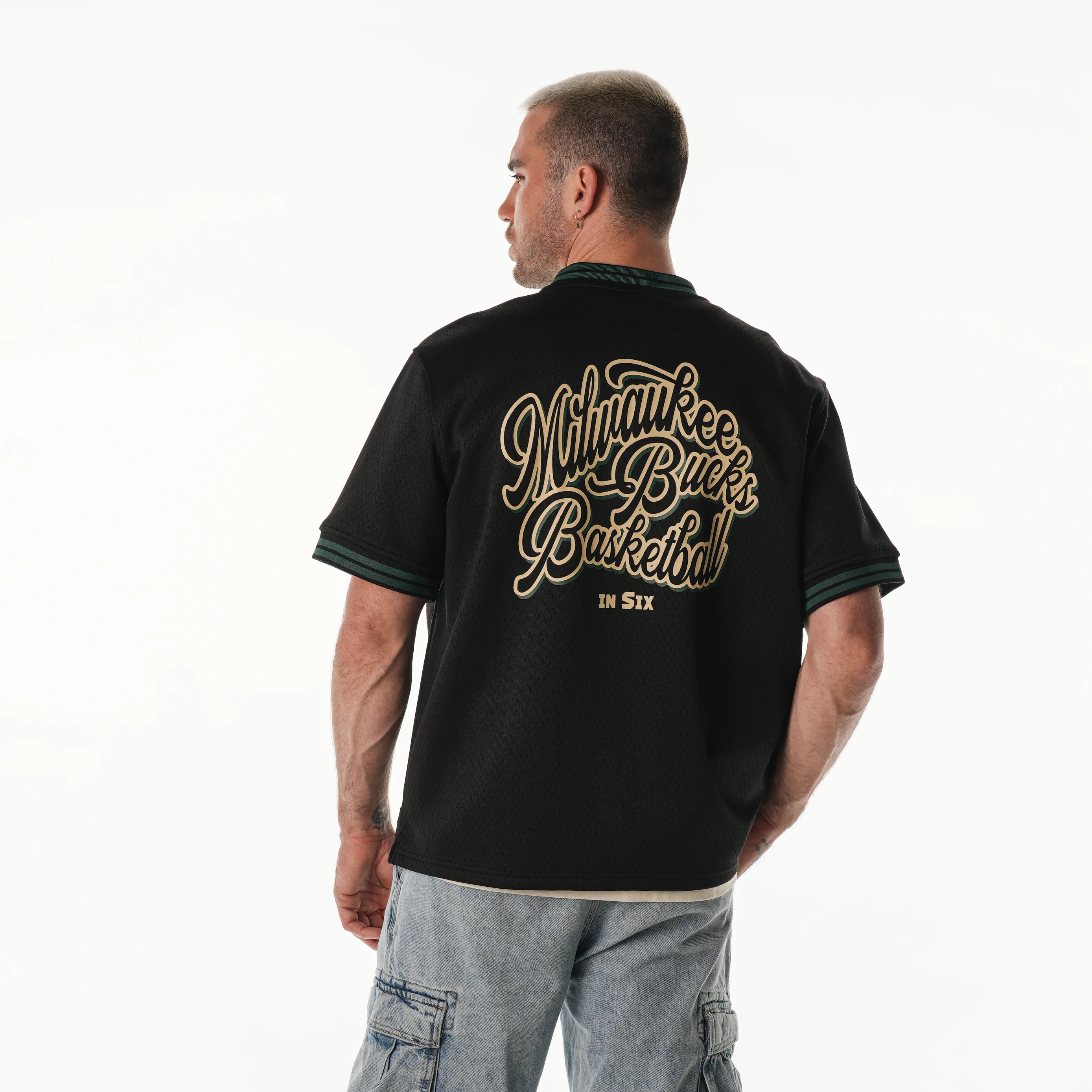 Milwaukee Bucks Unisex Mesh Zip Up Jersey - Black - Image 3