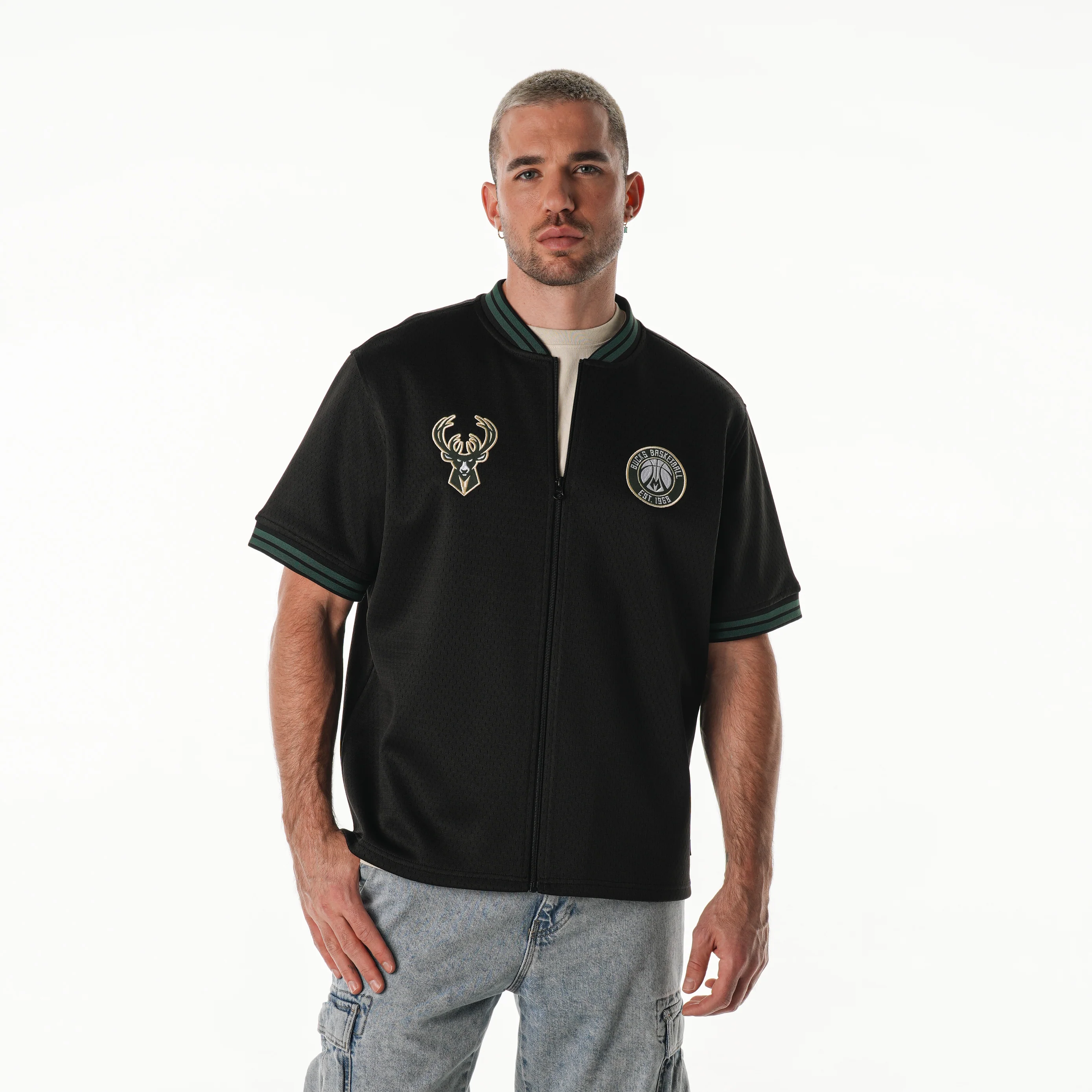 Milwaukee Bucks Unisex Mesh Zip Up Jersey - Black - Image 4