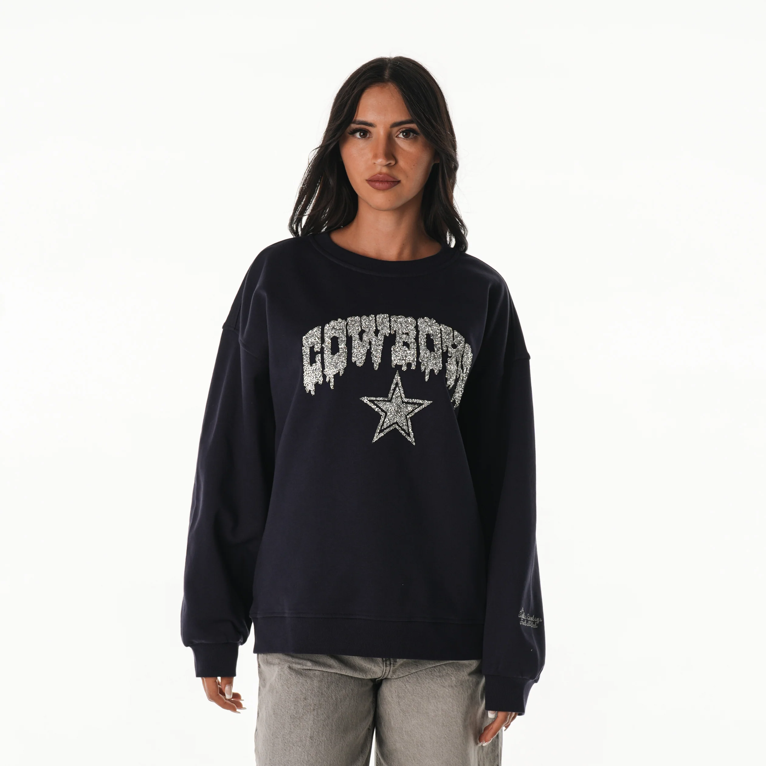 Dallas Cowboys Women's Oversized Crew Rock Crystal - Navy