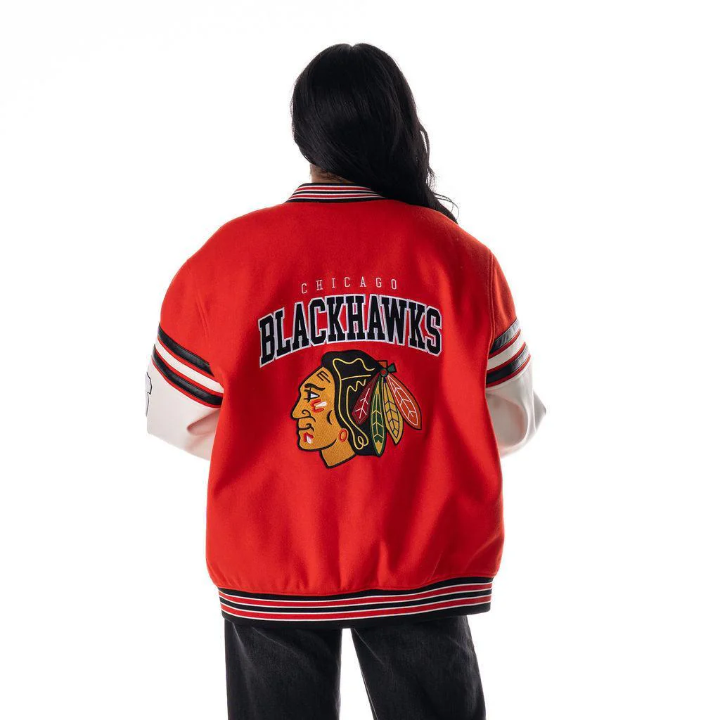 Chicago Blackhawks Unisex Drop Shoulder Varsity Jacket - Red - Image 5