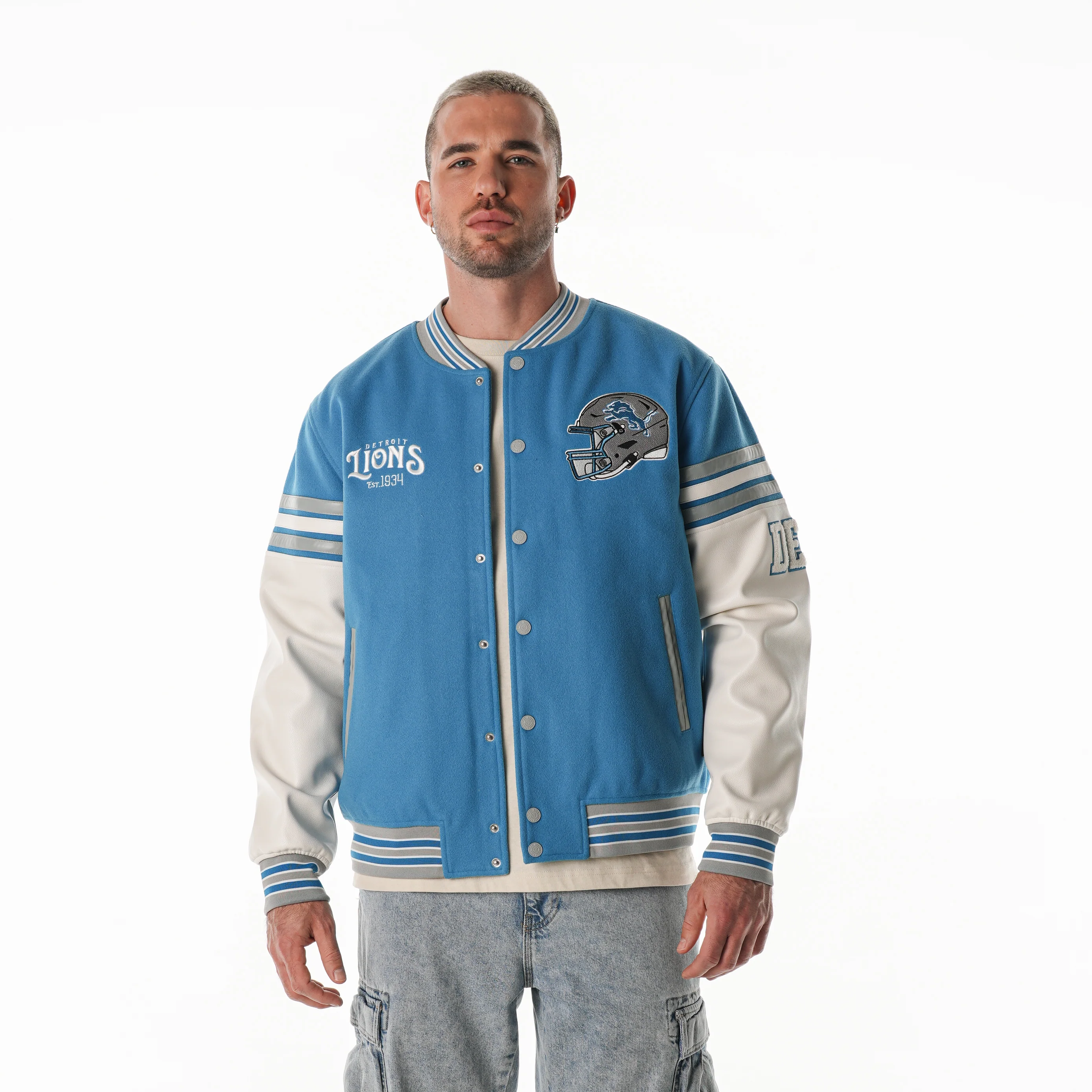 Detroit Lions Unisex Varsity Jacket - Blue - Image 3