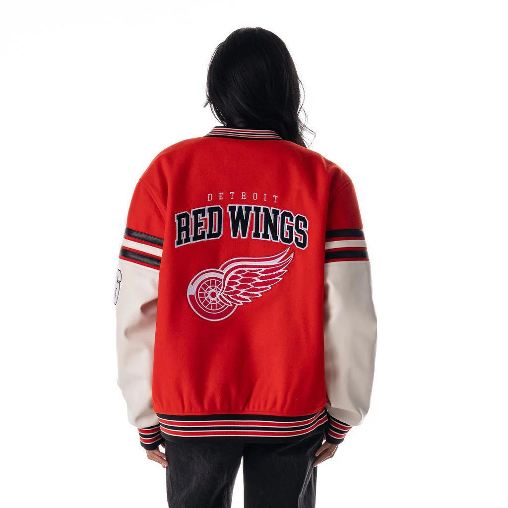 Detroit Red Wings Unisex Drop Shoulder Varsity Jacket - Red - Image 3