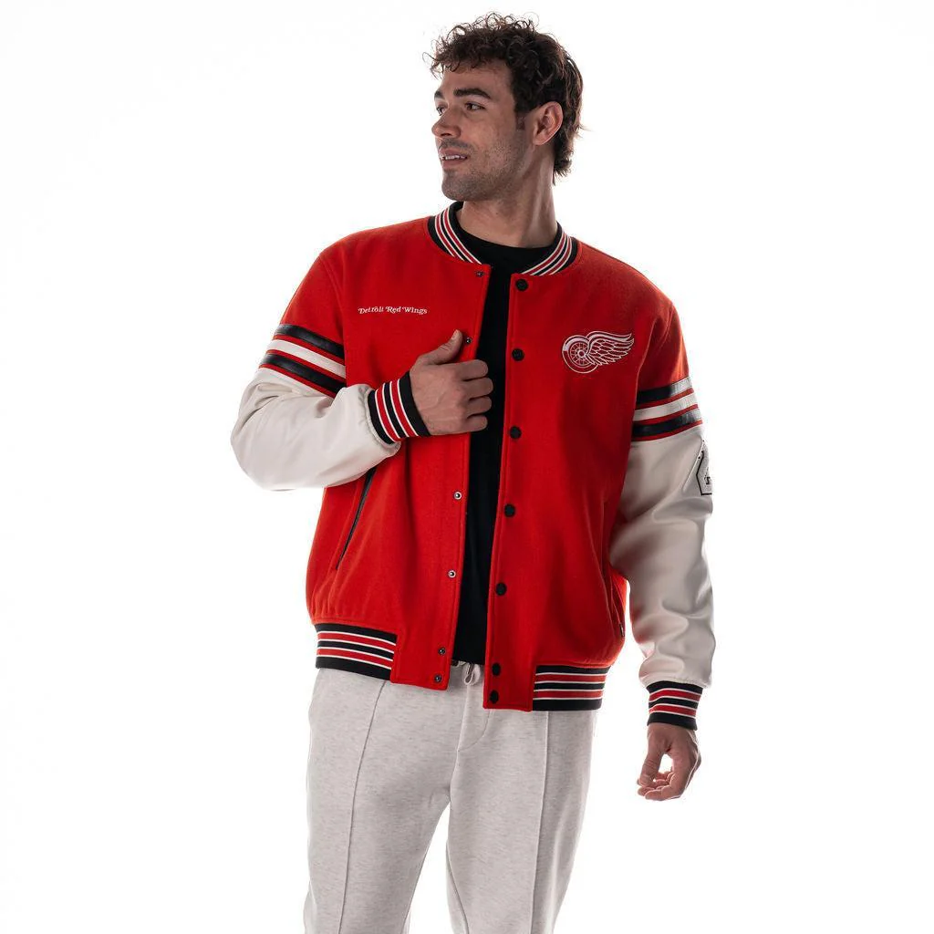 Detroit Red Wings Unisex Drop Shoulder Varsity Jacket - Red - Image 4