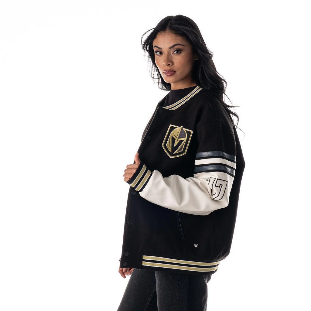 Vegas Golden Knights Unisex Shoulder Varsity Jacket - Black - Image 4