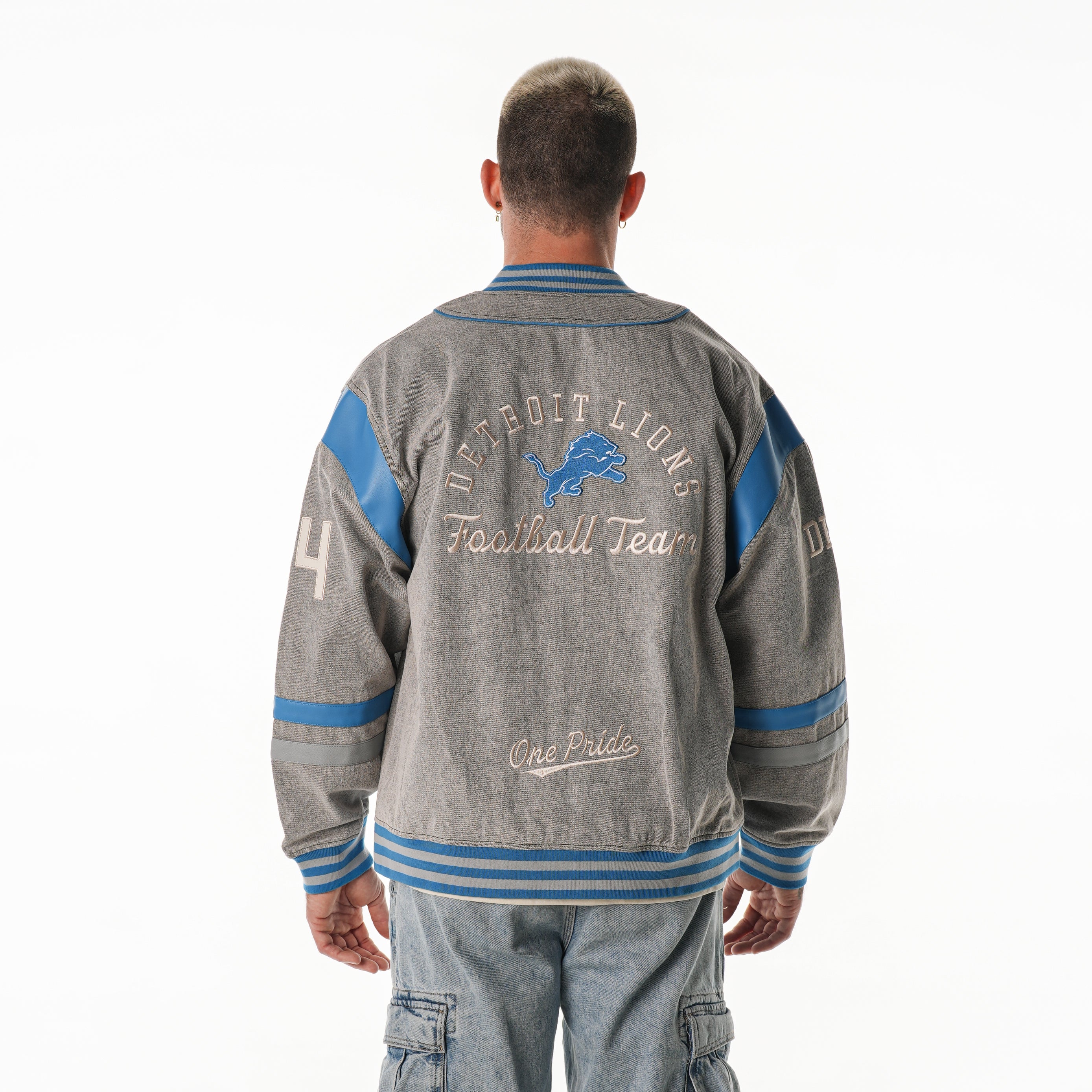 Detroit Lions Unisex Retro Oversized Denim Jacket - Grey - Image 3