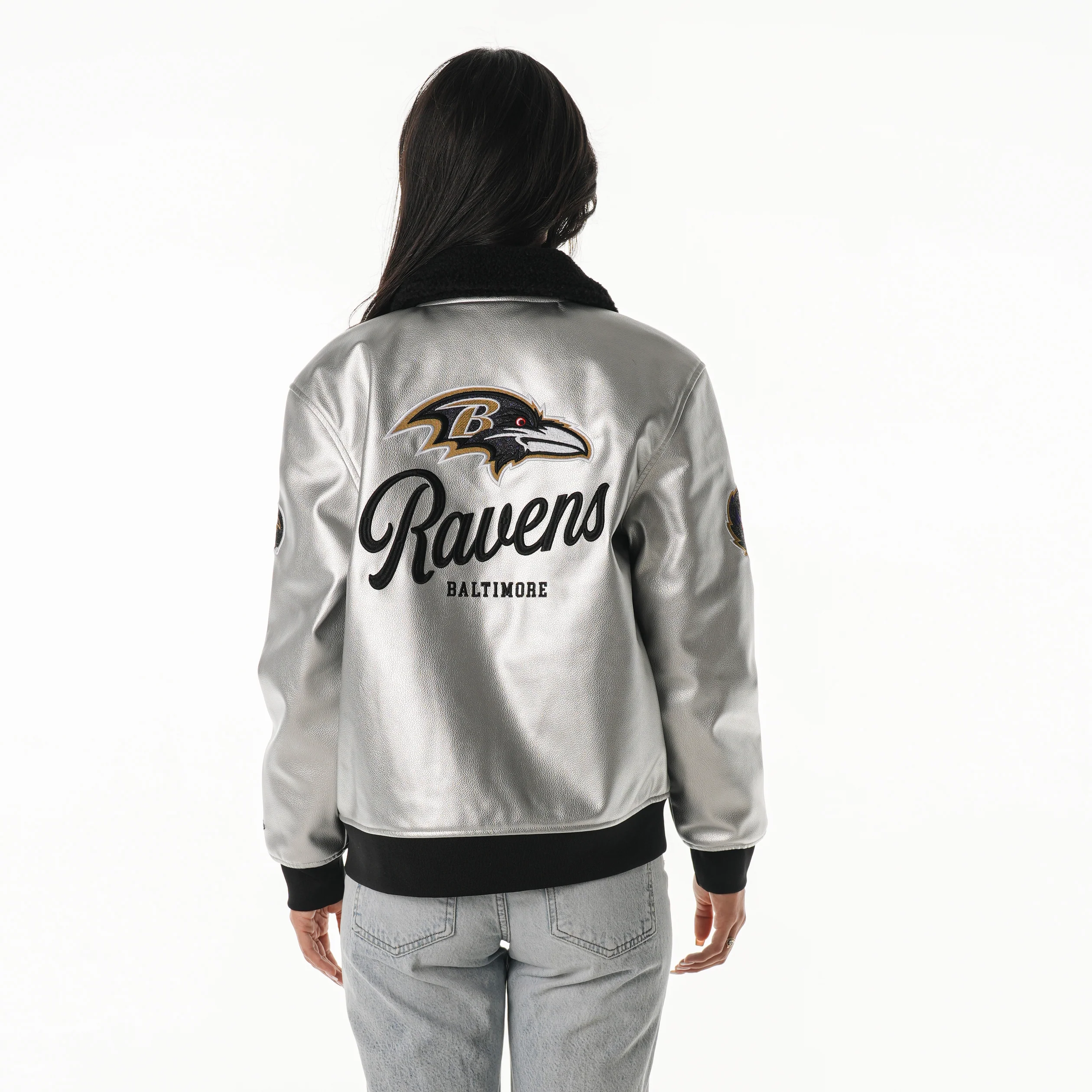 Baltimore Ravens Women's Metallic Bomber - Silver - Image 3