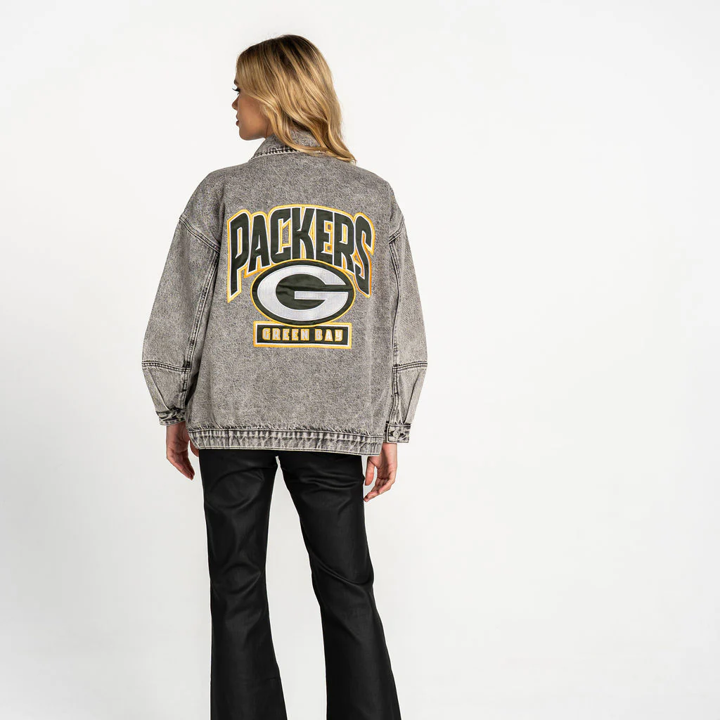 Packers Women’s Denim Oversized Zip-Up Jacket - Washed Black - Image 2