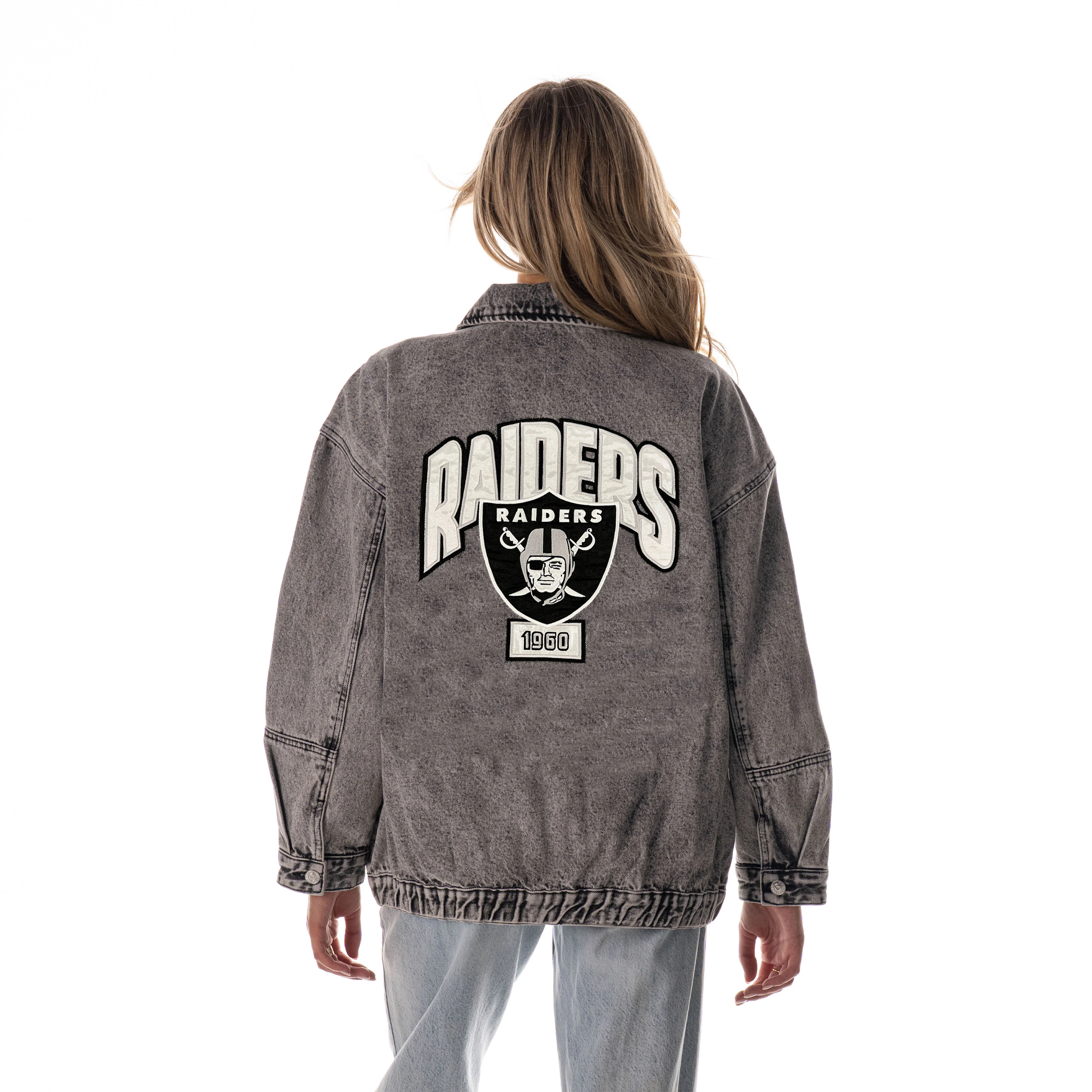Las Vegas Raiders Women's Oversized Jacket W/ Cargo Pockets - Grey - Image 2
