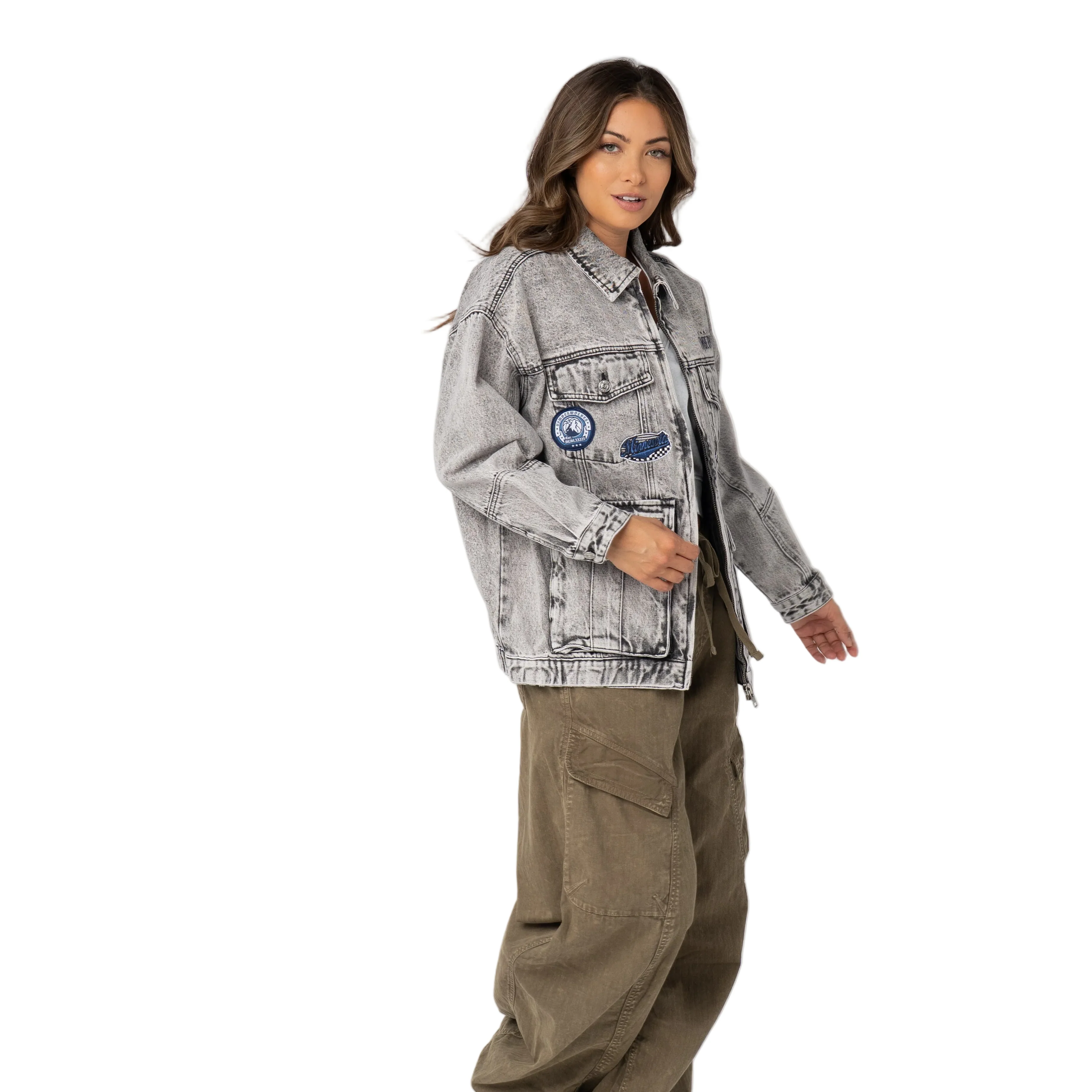 Minnesota Timberwolves Women’s Oversized Denim Jacket – Grey Denim - Image 3