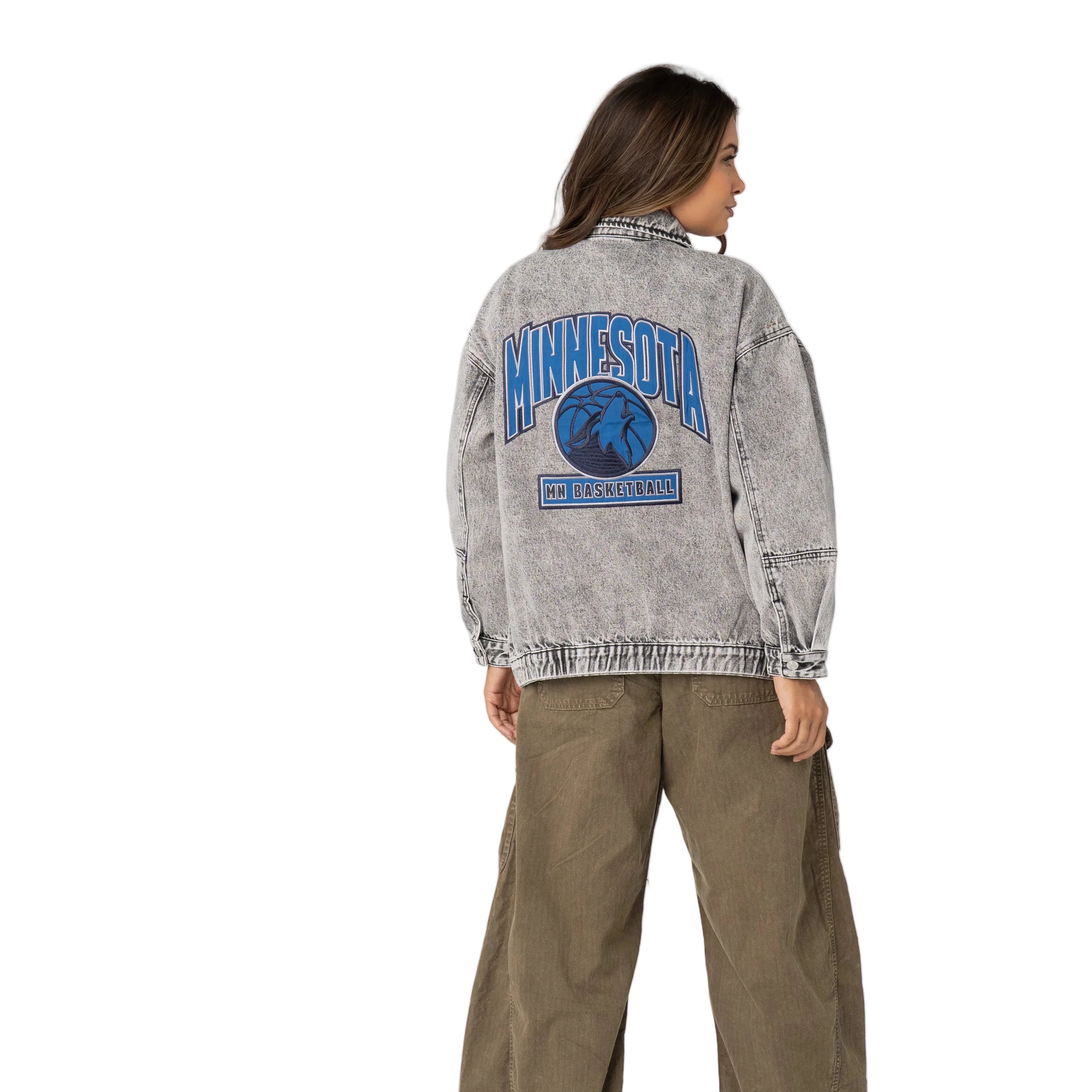Minnesota Timberwolves Women’s Oversized Denim Jacket – Grey Denim - Image 4