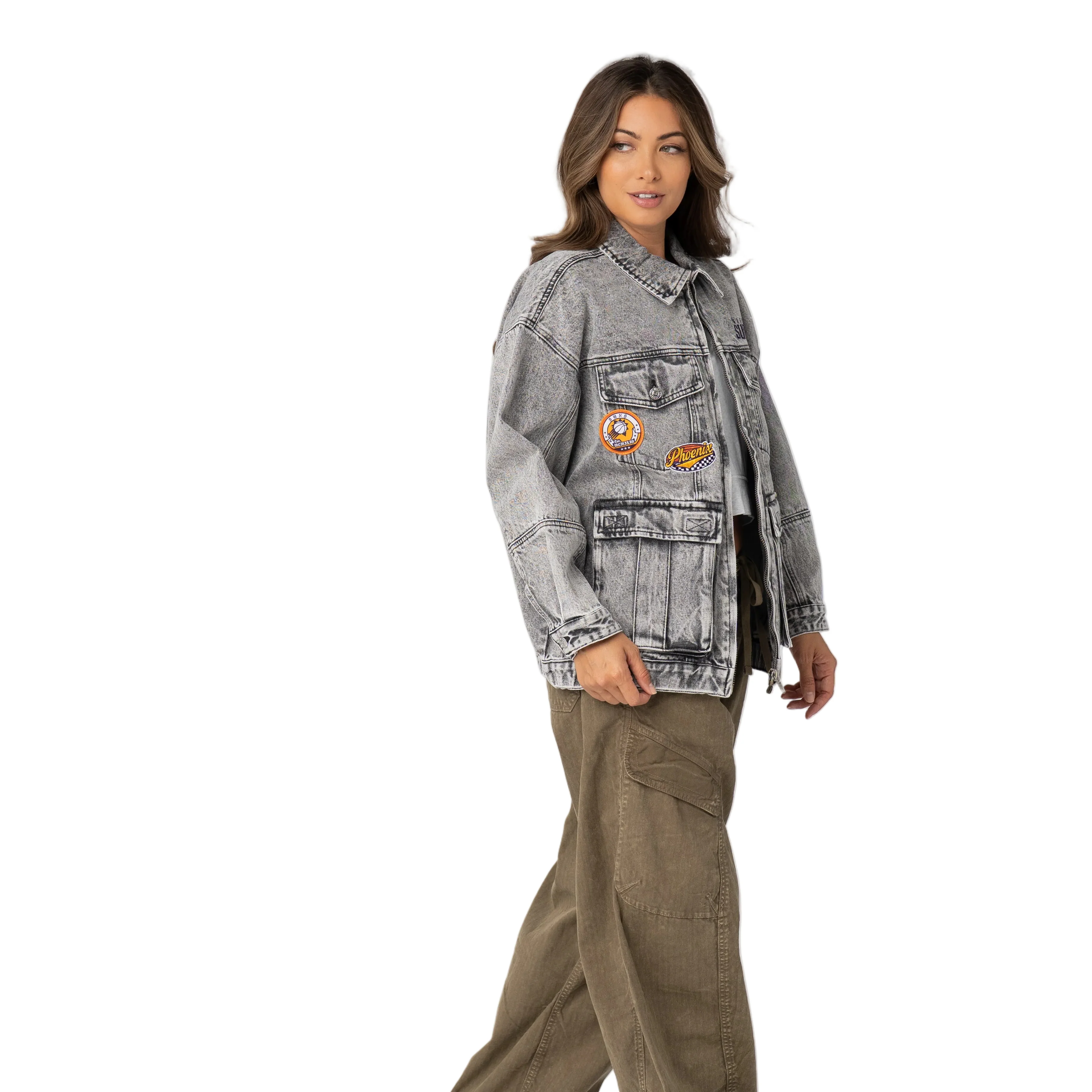 Phoenix Suns Women’s Oversized Denim Jacket – Grey Denim - Image 2