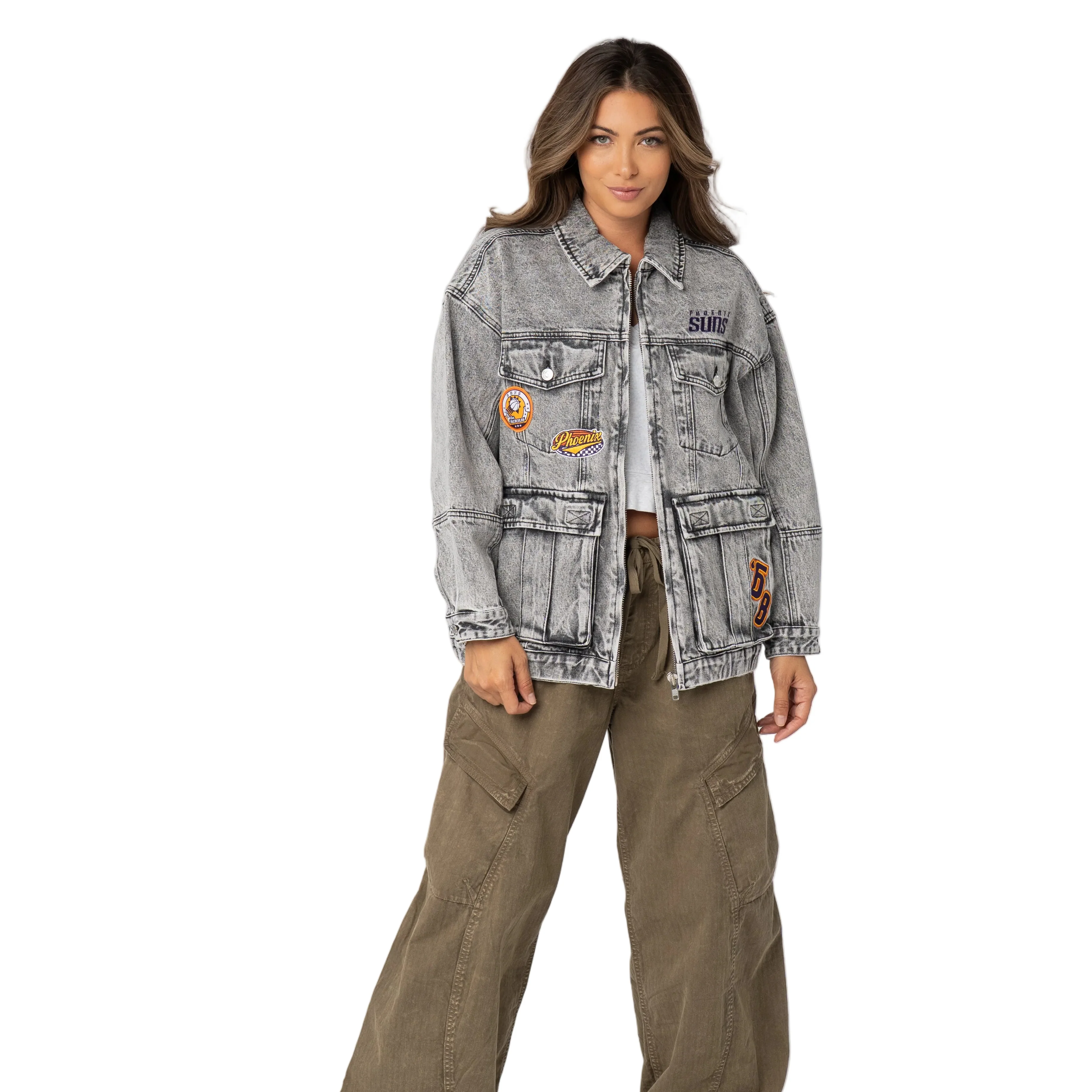 Phoenix Suns Women’s Oversized Denim Jacket – Grey Denim - Image 3